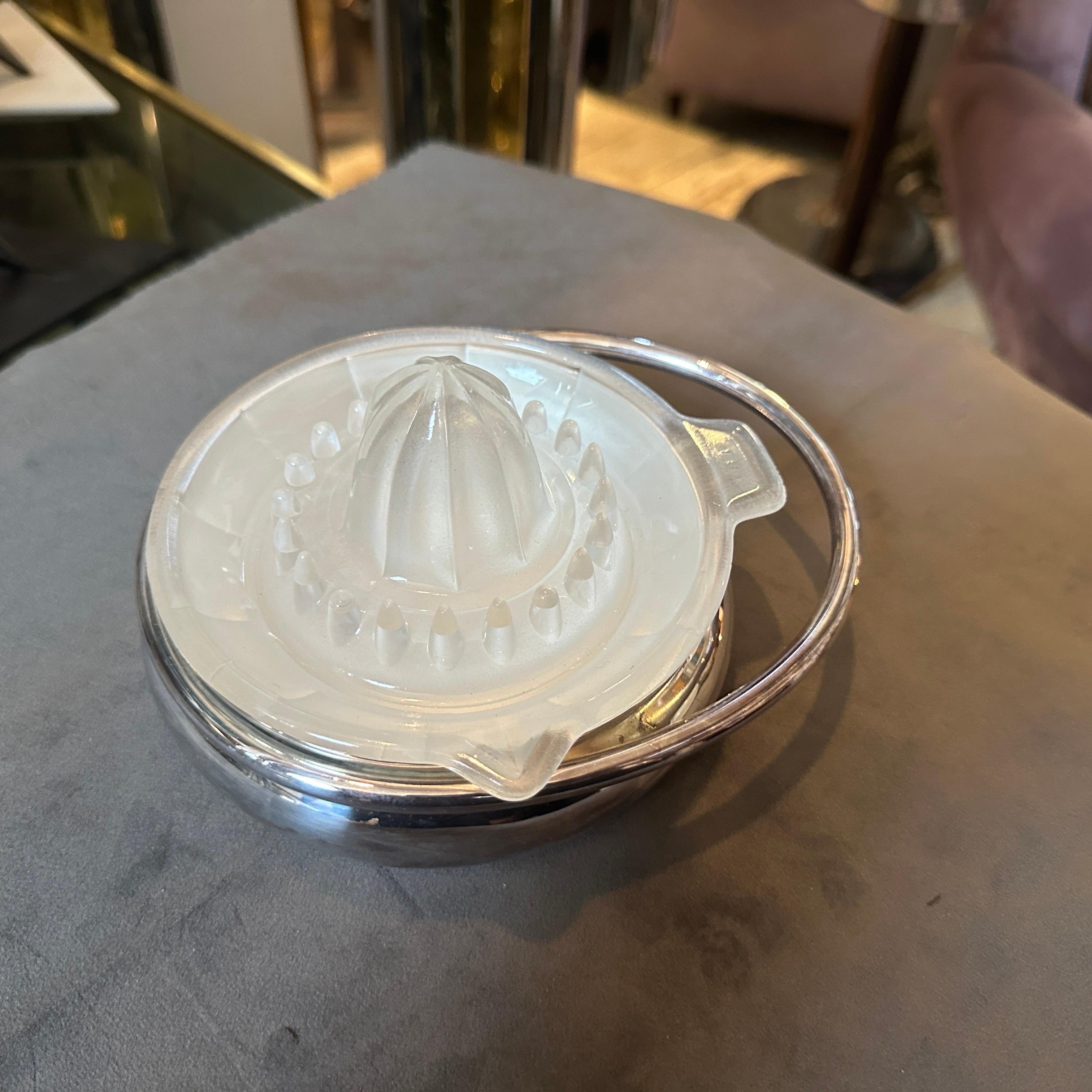 Italian 1980s Lino Sabattini Modernist Silver Plated and Glass Citrus Squeezer For Sale