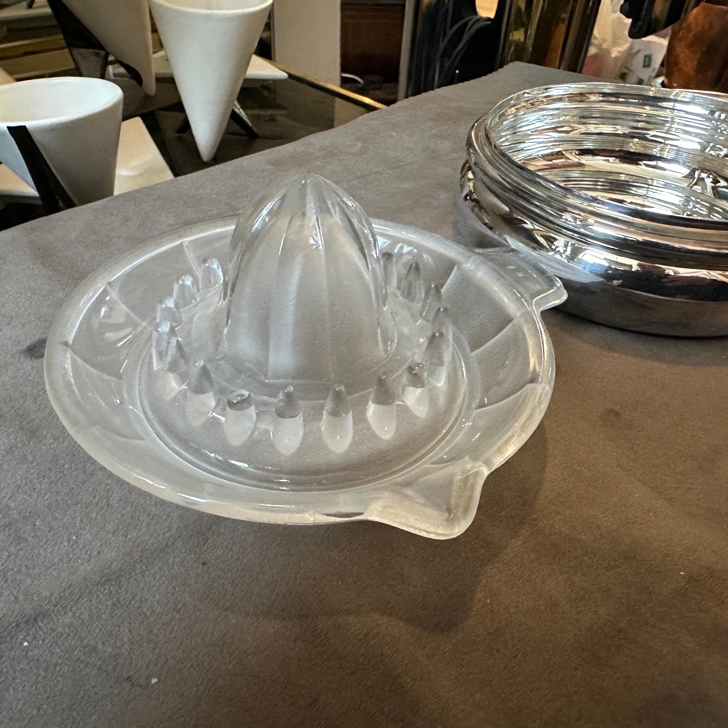 1980s Lino Sabattini Modernist Silver Plated and Glass Citrus Squeezer In Excellent Condition For Sale In Aci Castello, IT