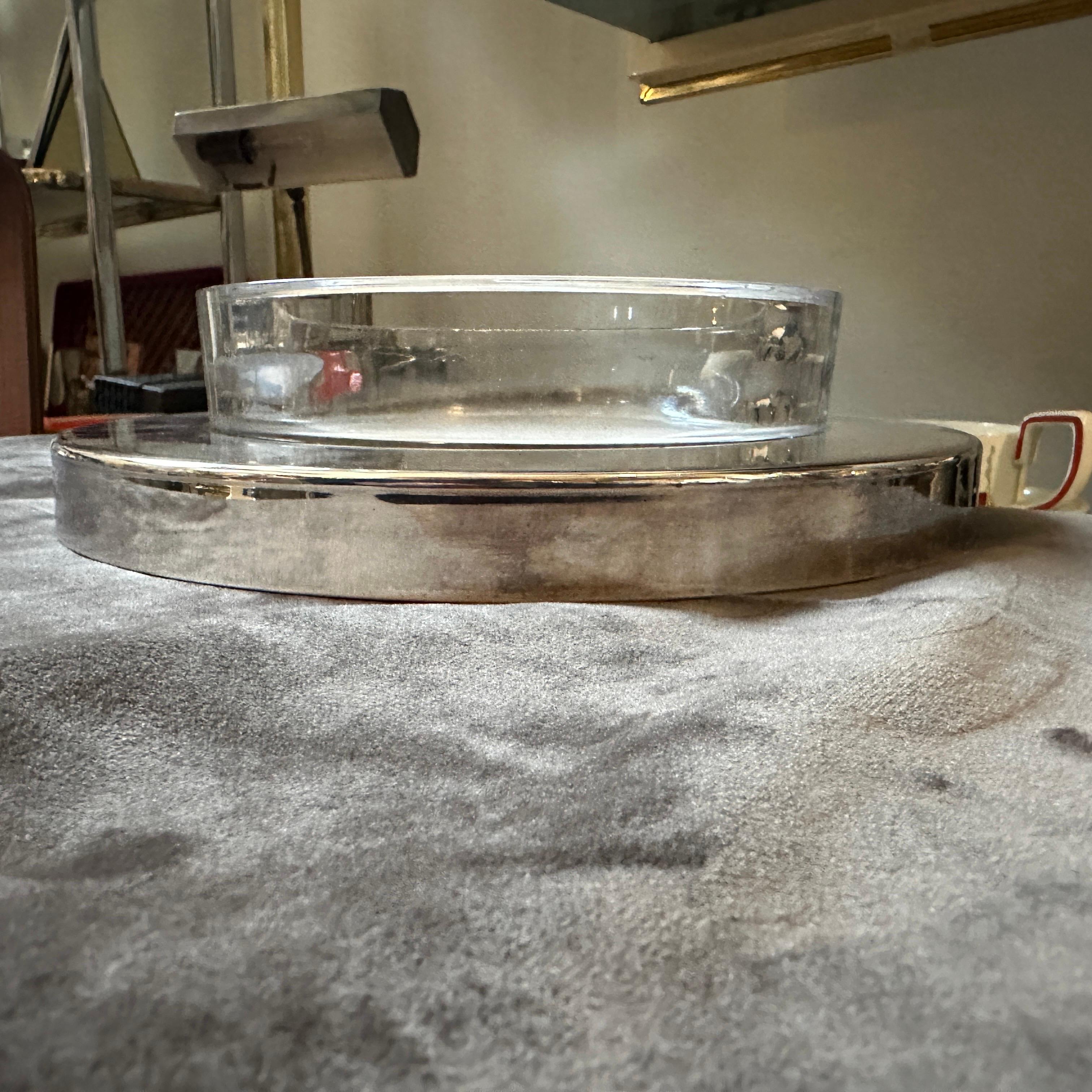1980s Lino Sabattini Style Minimalist Silver Plated and Glass Bowl For Sale 6