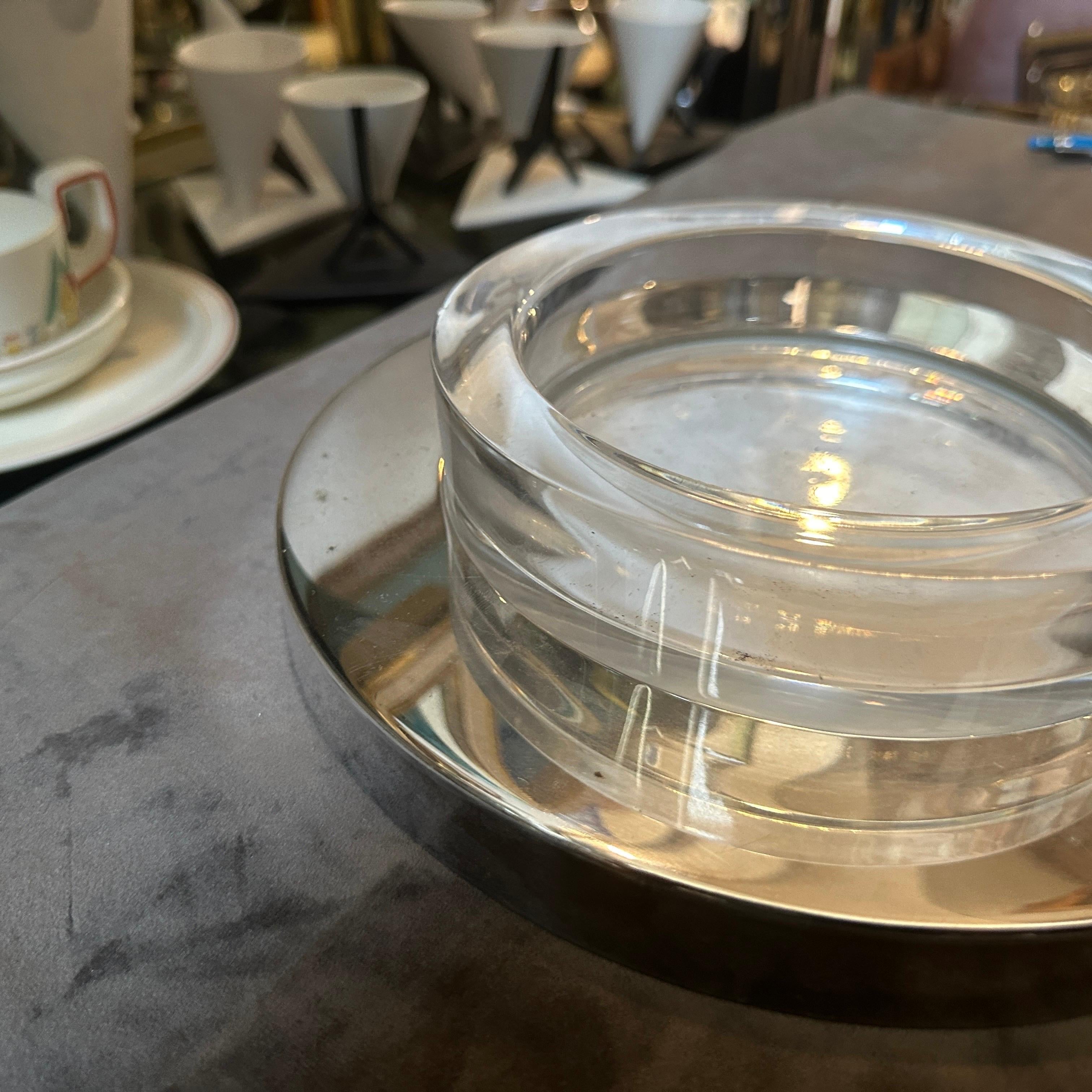 1980s Lino Sabattini Style Minimalist Silver Plated and Glass Bowl In Good Condition For Sale In Aci Castello, IT