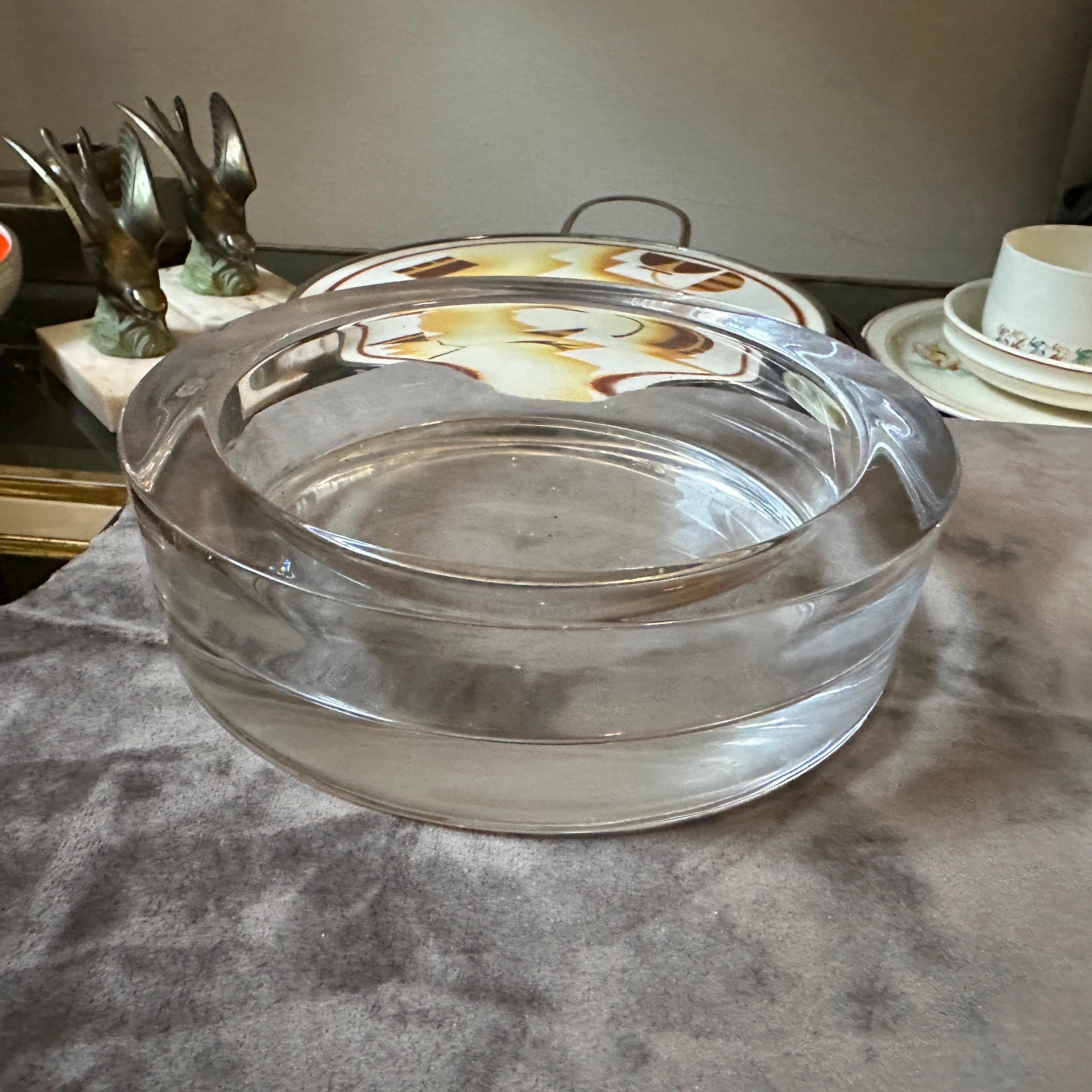 1980s Lino Sabattini Style Minimalist Silver Plated and Glass Bowl For Sale 4
