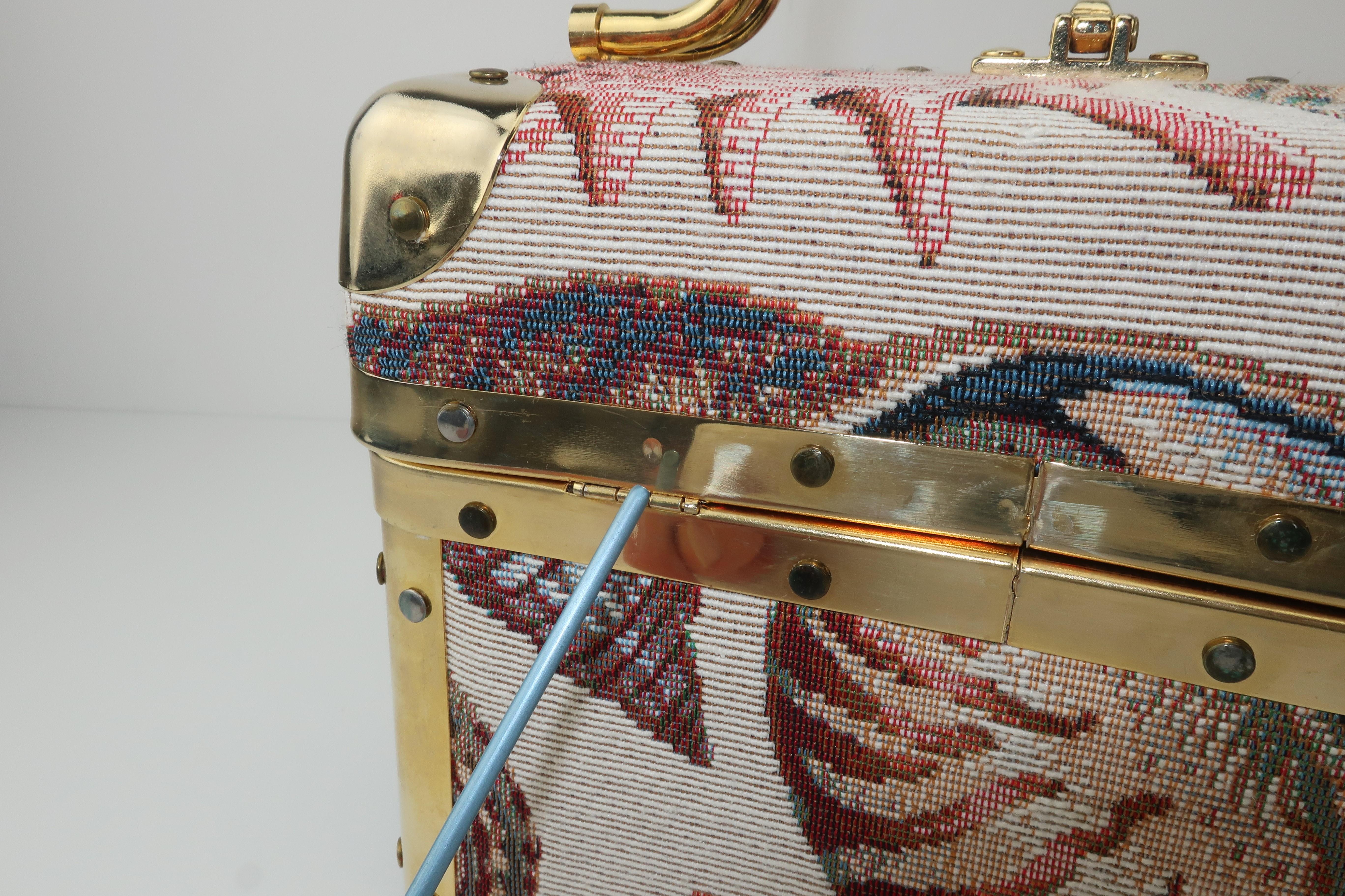 1980's Lisette New York Seashell Tapestry Train Case Handbag 3