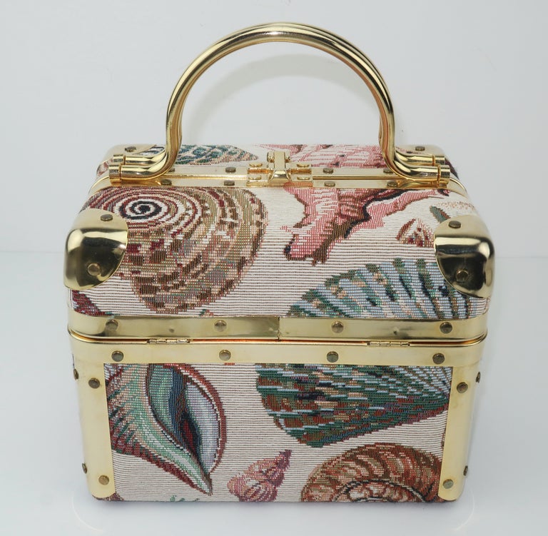 1980's Lisette New York Seashell Tapestry Train Case Handbag at 1stDibs