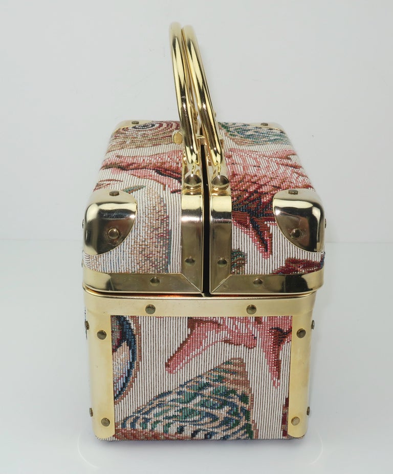 1980's Lisette New York Seashell Tapestry Train Case Handbag at 1stDibs