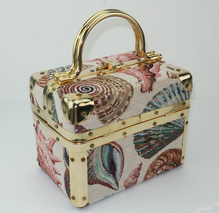 1980's Lisette New York Seashell Tapestry Train Case Handbag at 1stDibs