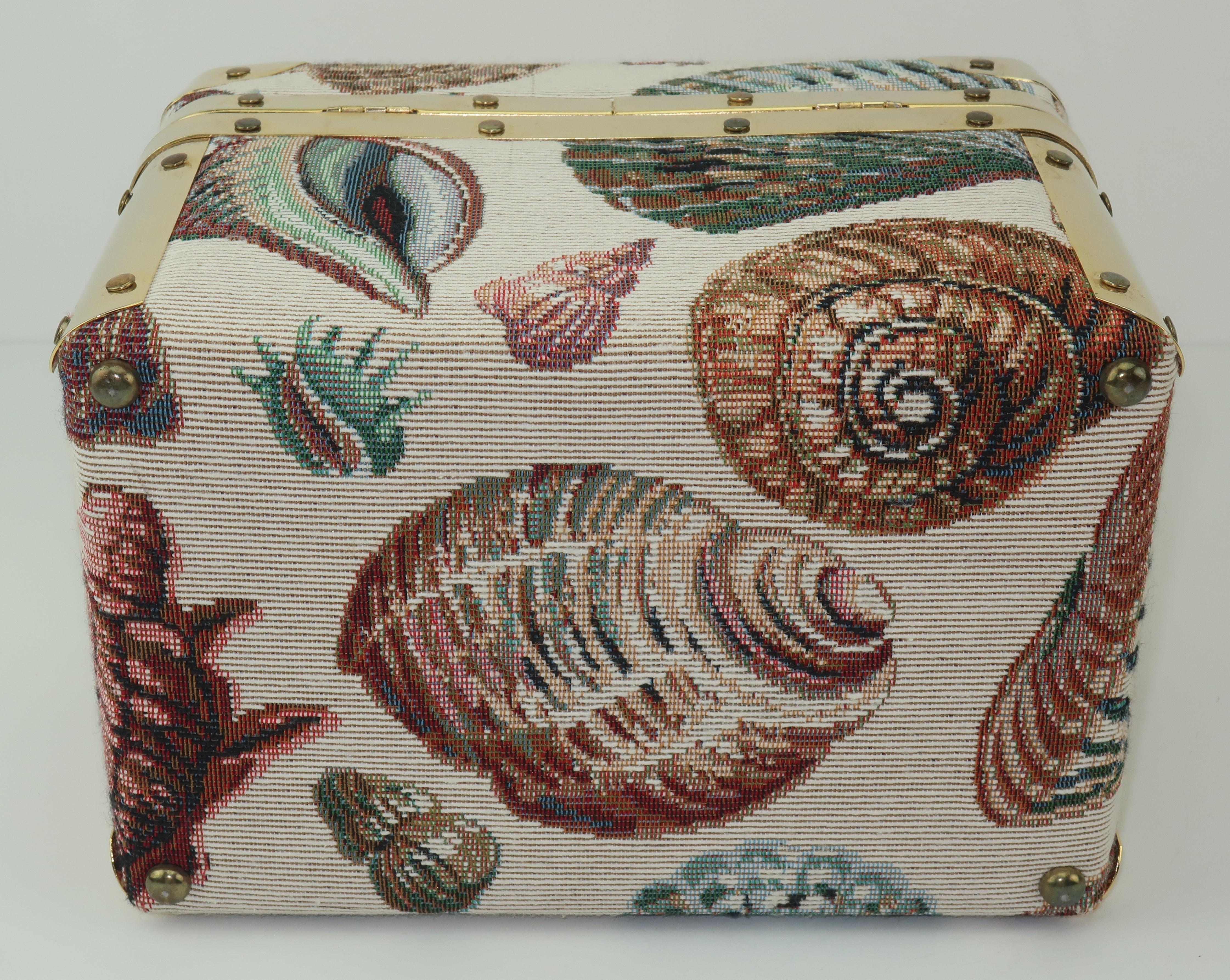 Brown 1980's Lisette New York Seashell Tapestry Train Case Handbag