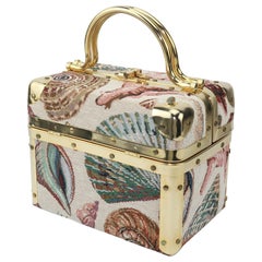 Vintage 1980's Lisette New York Seashell Tapestry Train Case Handbag