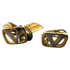 1980s Logo Gilted Metal Clip On Earrings by Valentino Garavani