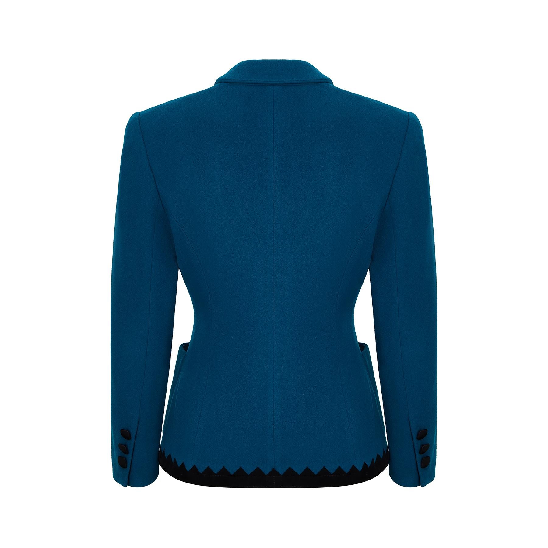 Blue 1980s Lolita Lempicka Teal and Black Trim Jacket