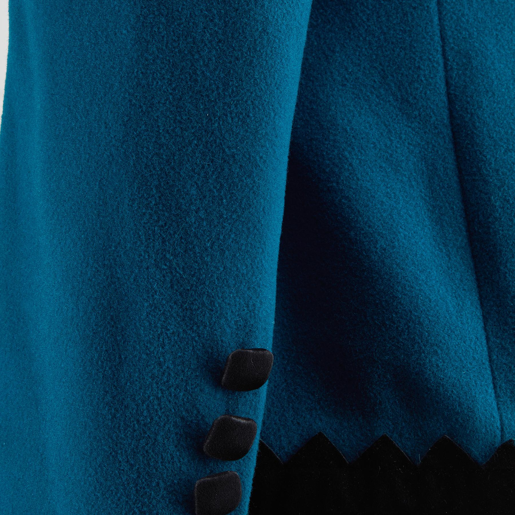 Blue 1980s Lolita Lempicka Teal and Black Trim Jacket For Sale