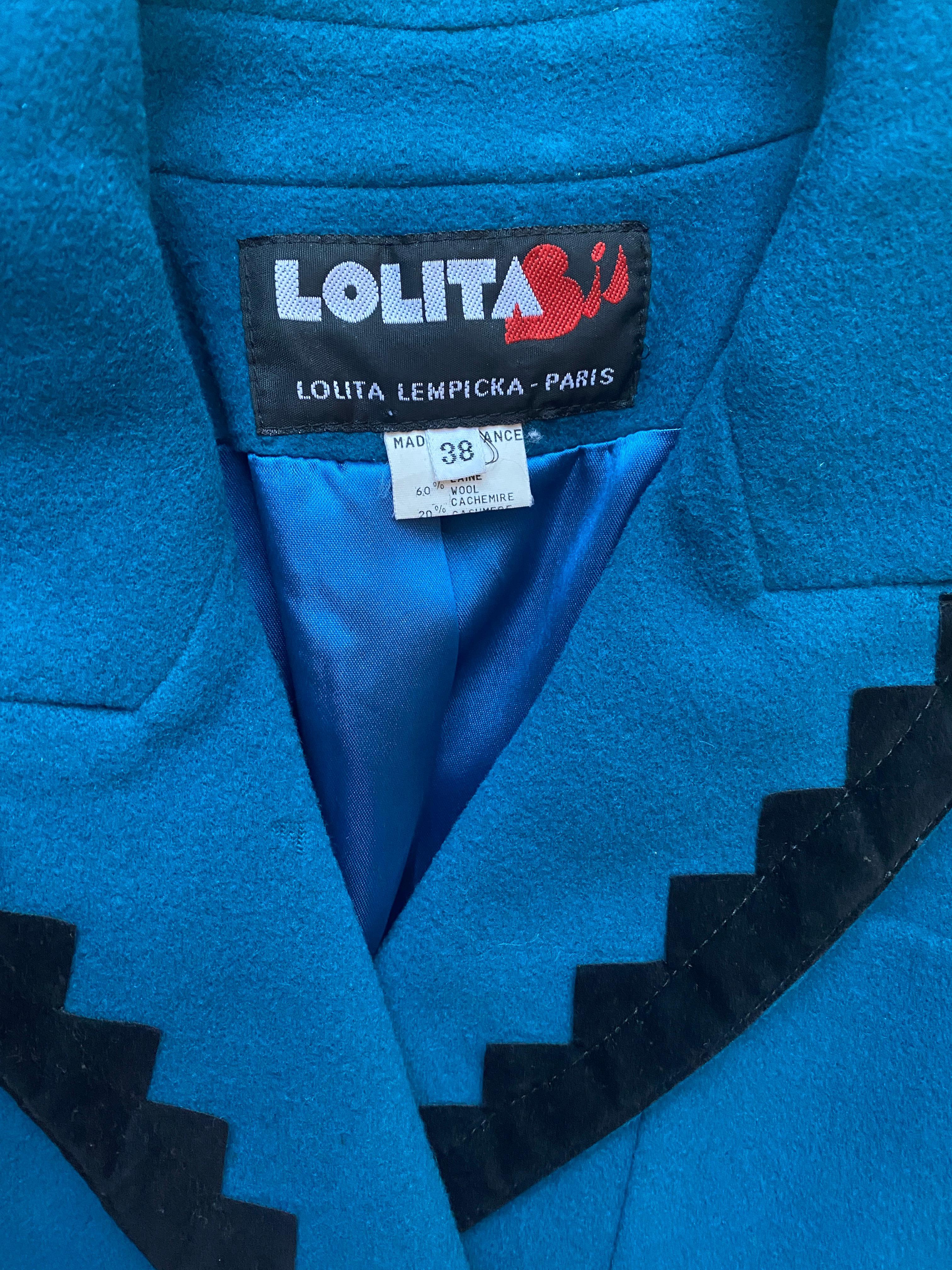 1980s Lolita Lempicka Teal and Black Trim Jacket For Sale 1