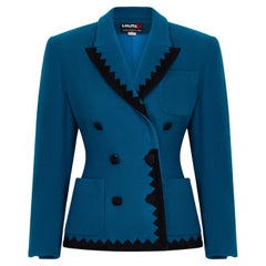 1980er Lolita Lempicka Jacke mit blauem und schwarzem Besatz