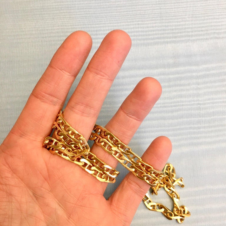 1980s Long Bulgari Gold Mariner's Link Chain In Excellent Condition For Sale In New York, NY
