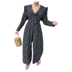 Retro 1980s Long Sleeve Floral Jumpsuit