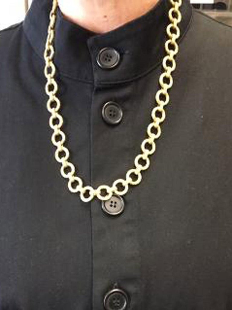 Women's or Men's 1980s Long Textured Link 18 Karat Gold Chain Necklace For Sale