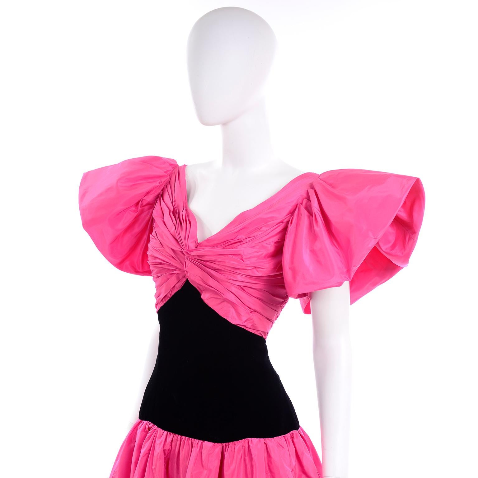 1980s Lorcan Mullany Bellville Sassoon Pink & Black Vintage Evening Dress  3