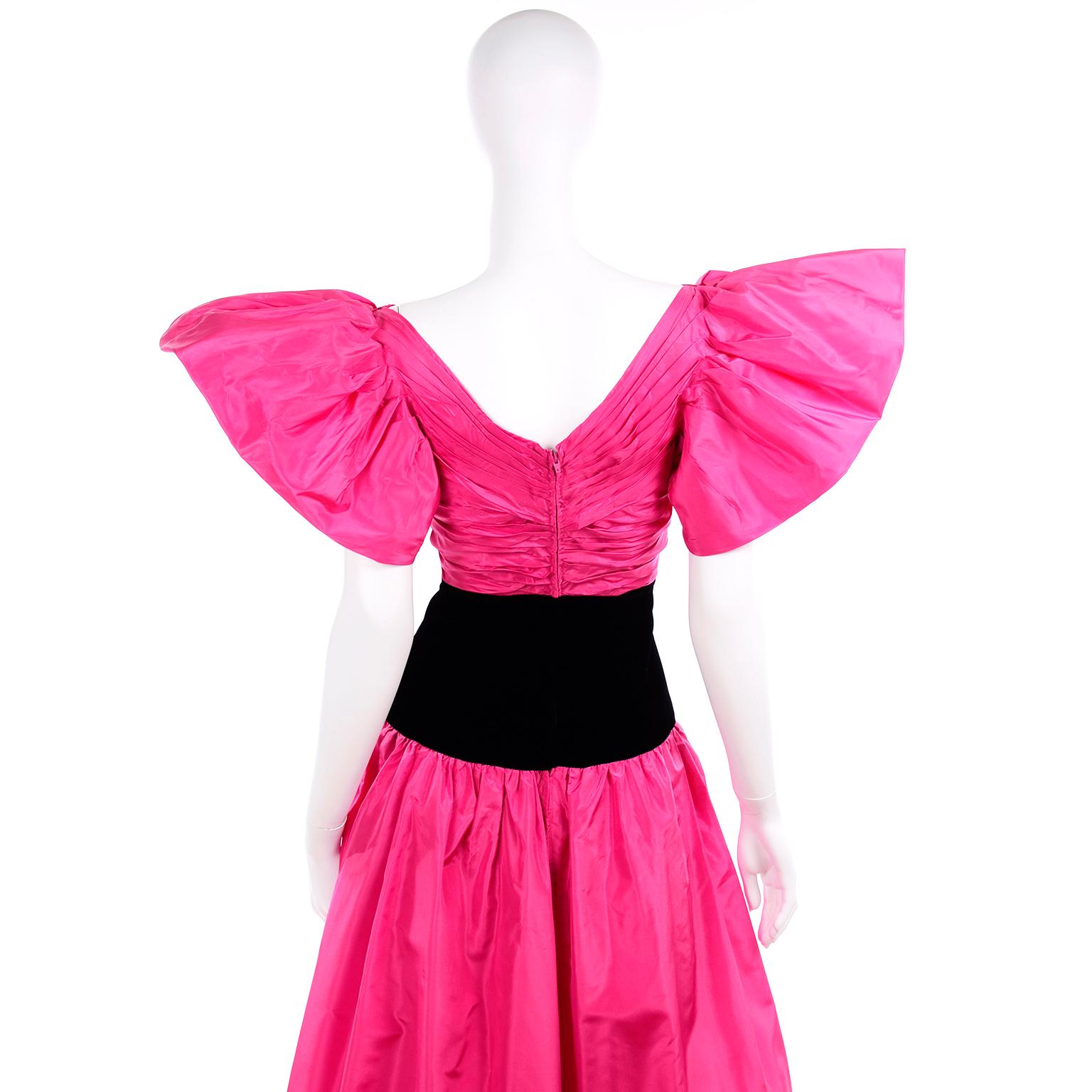 1980s Lorcan Mullany Bellville Sassoon Pink & Black Vintage Evening Dress  4