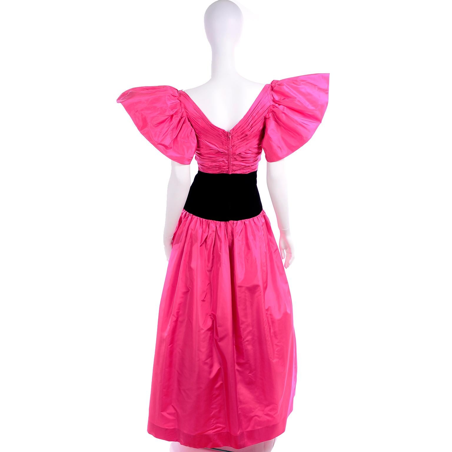 BELLVILLE SASSOON Vintage evening dress gown, SAKS 1980s Black Magenta beaded gown