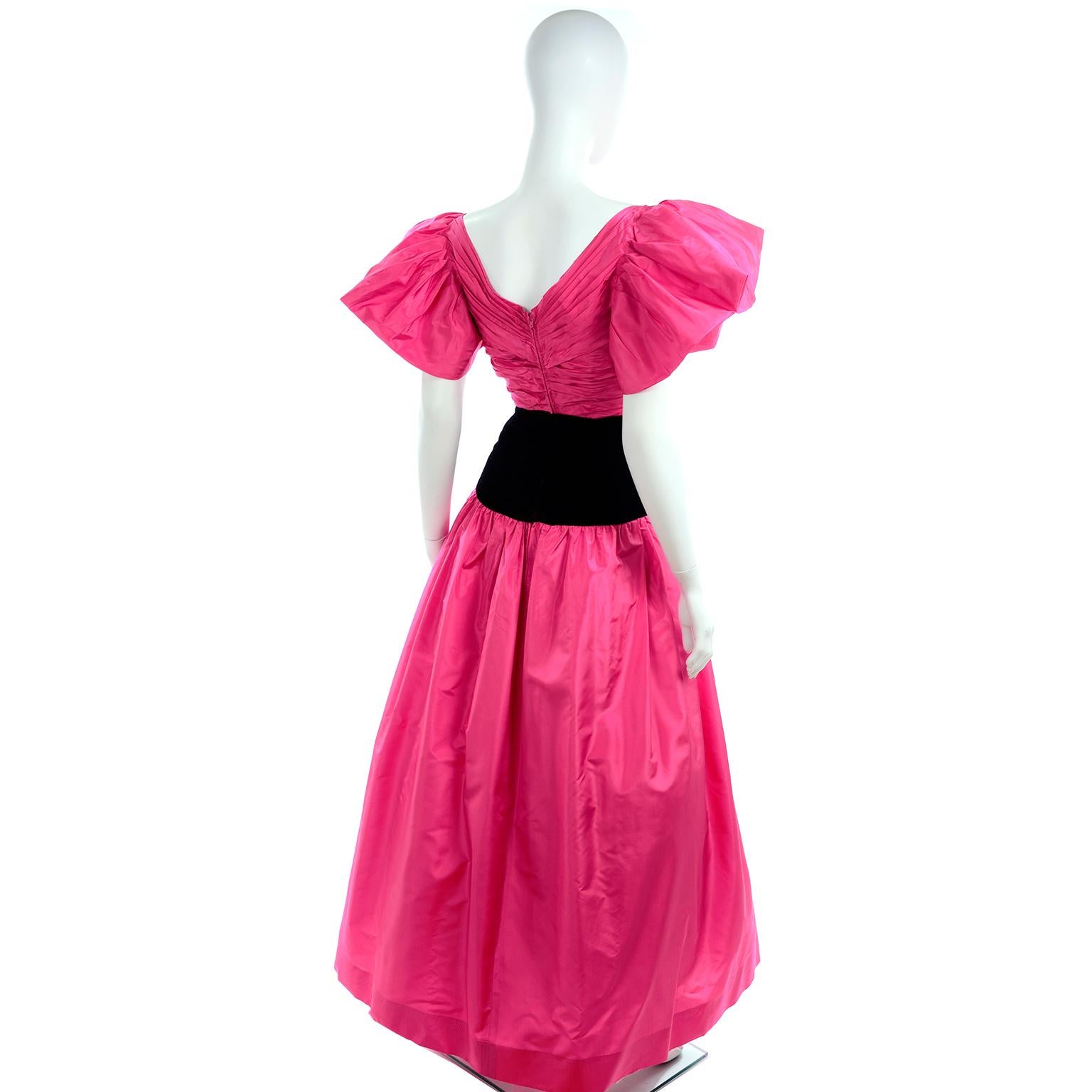 1980s Lorcan Mullany Bellville Sassoon Pink & Black Vintage Evening Dress  In Excellent Condition In Portland, OR