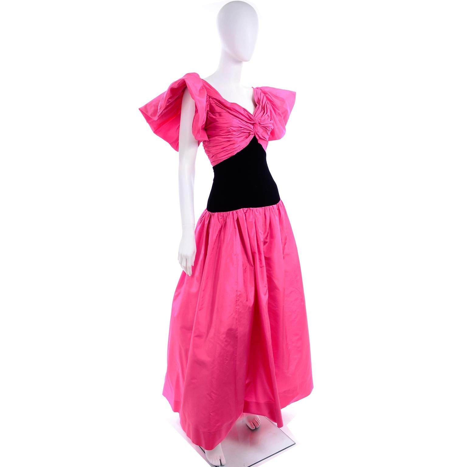 Women's 1980s Lorcan Mullany Bellville Sassoon Pink & Black Vintage Evening Dress 