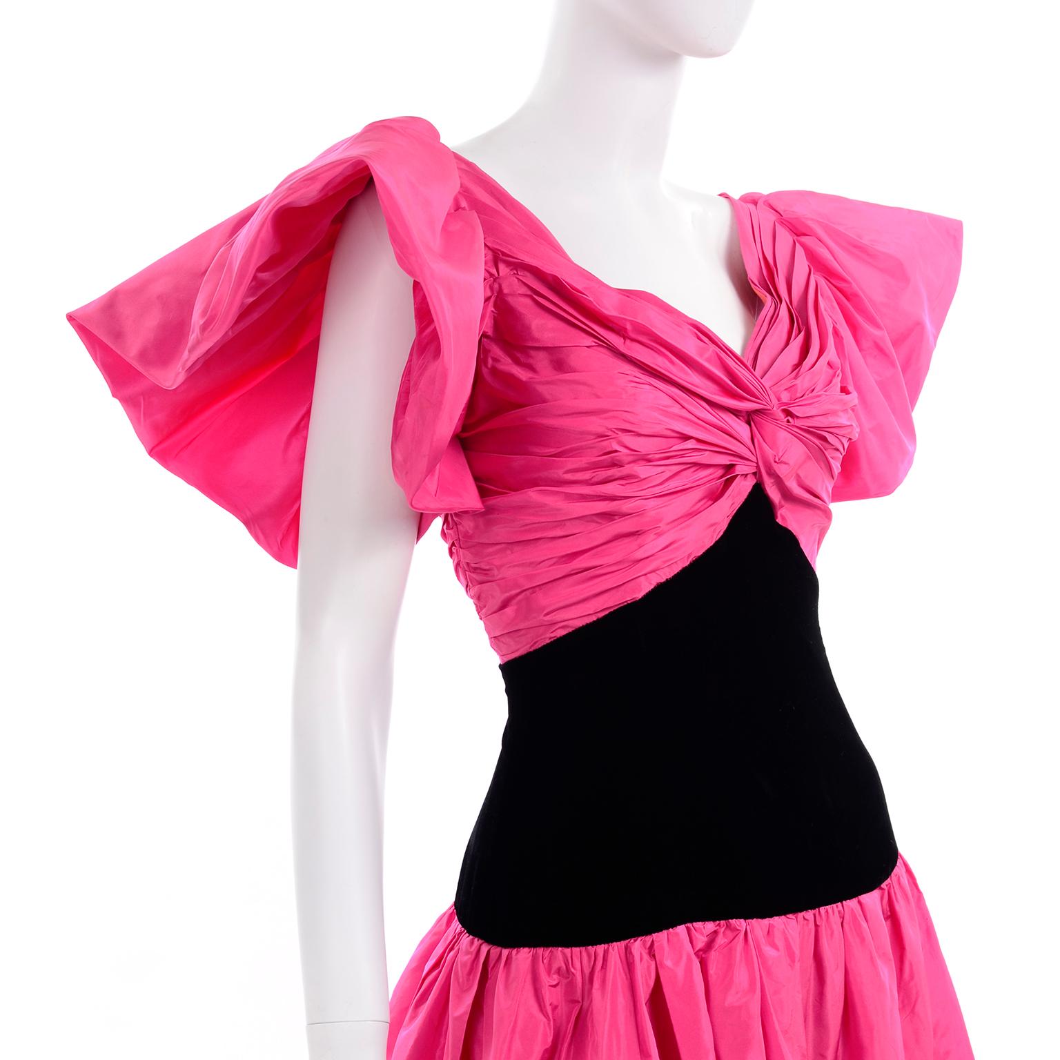 1980s Lorcan Mullany Bellville Sassoon Pink & Black Vintage Evening Dress  2