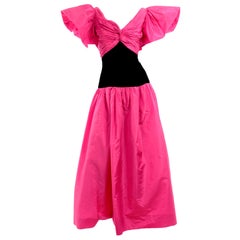 1980s Lorcan Mullany Bellville Sassoon Pink & Black Vintage Evening Dress 
