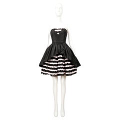 Vintage 1980's LORIS AZZARO black and pink Haute Couture mini dress with lace ruffles