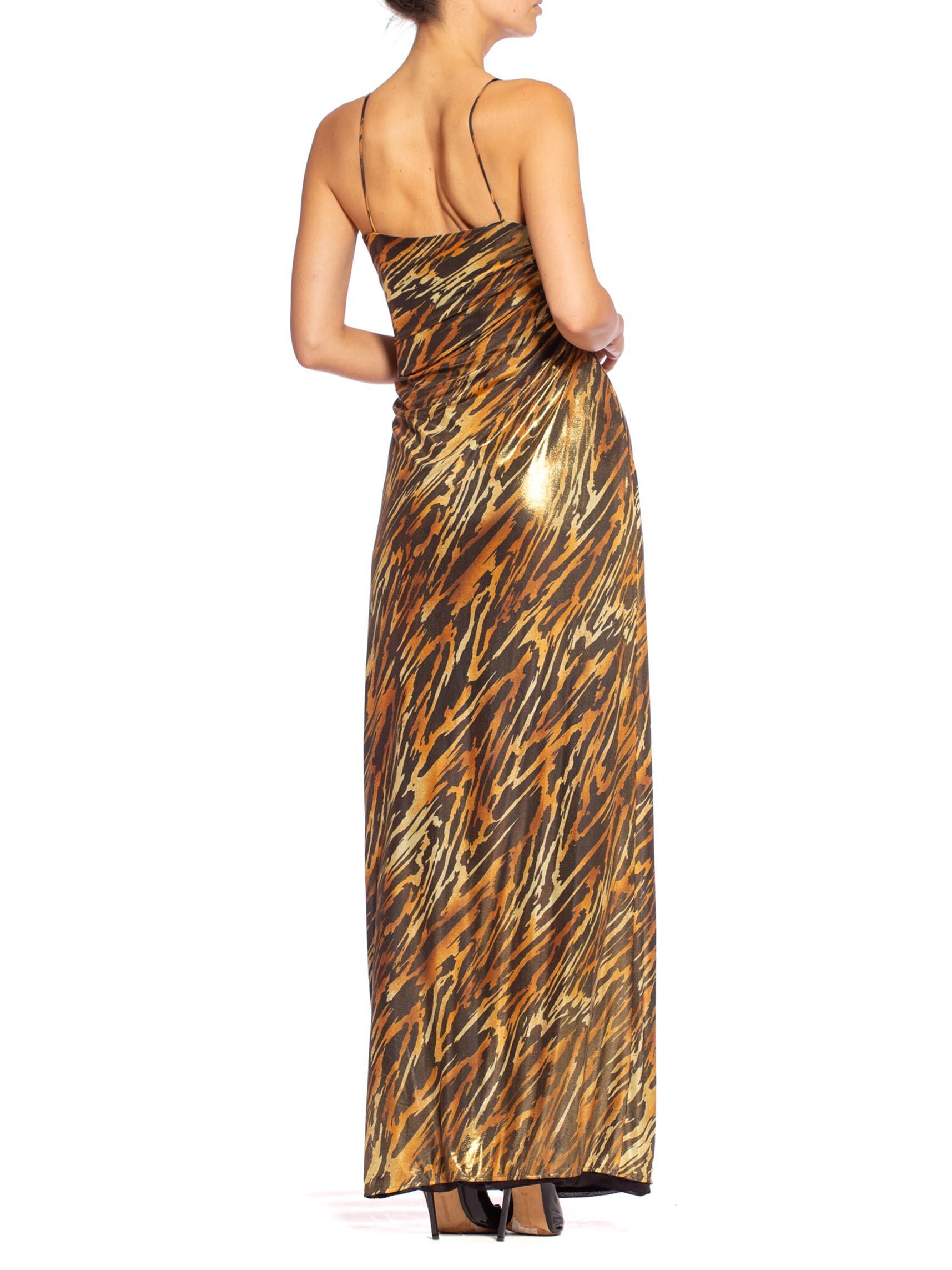 1980'S Loris Azzaro Couture Gold Tiger Buster Gown In Excellent Condition In New York, NY