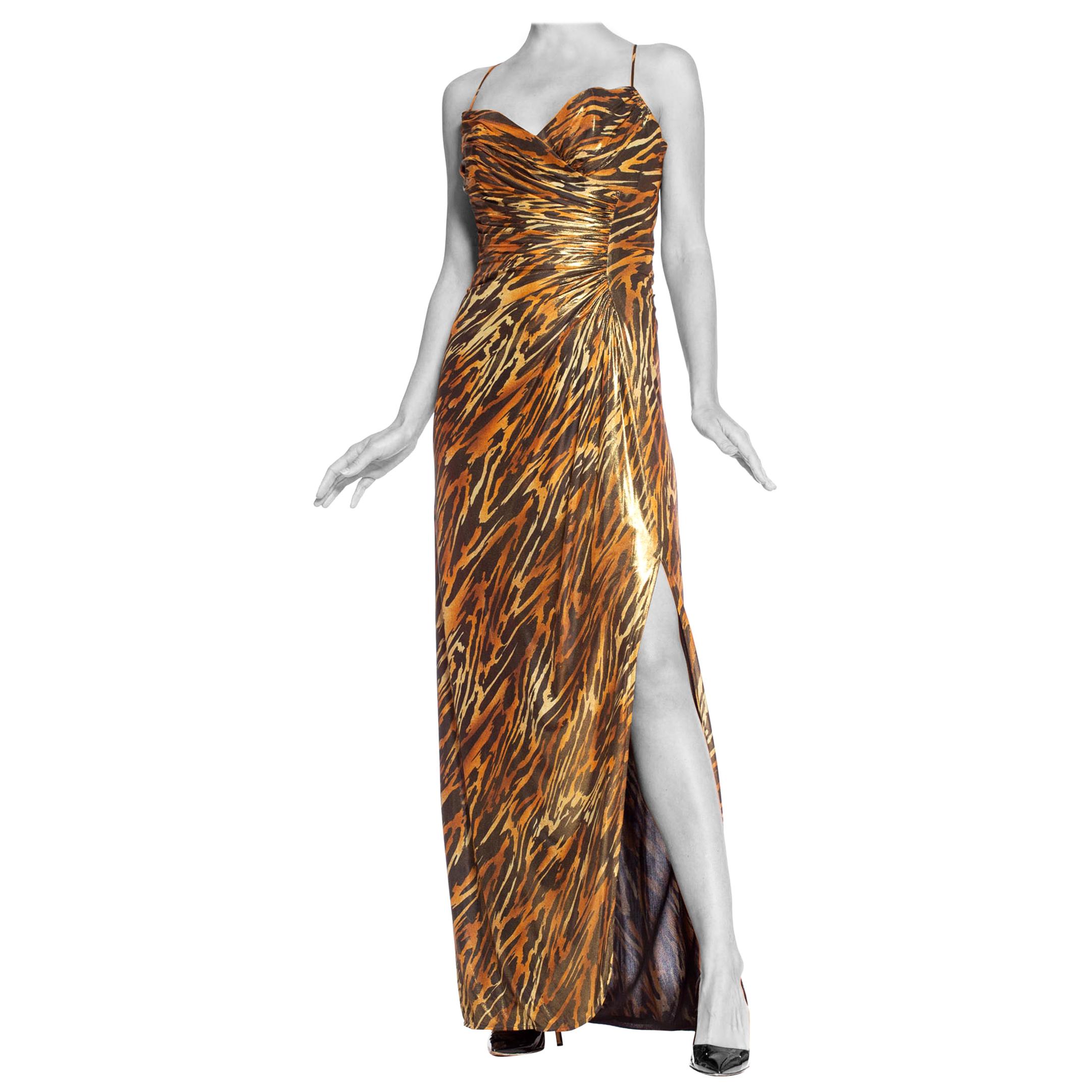 1980'S Loris Azzaro Couture Gold Tiger Buster Gown