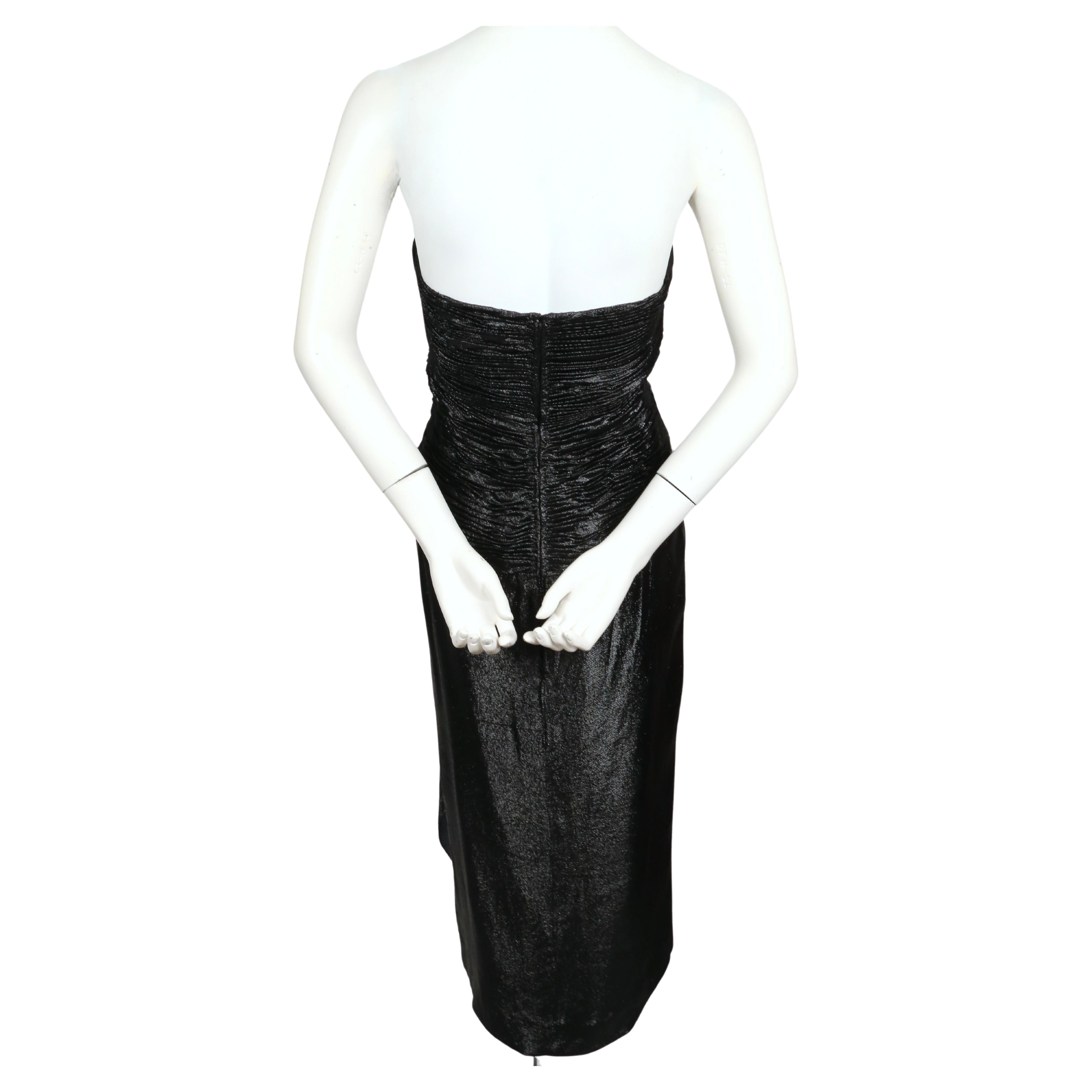 1980's LORIS AZZARO metallic black ruched dress with beaded waist embellishment For Sale 1