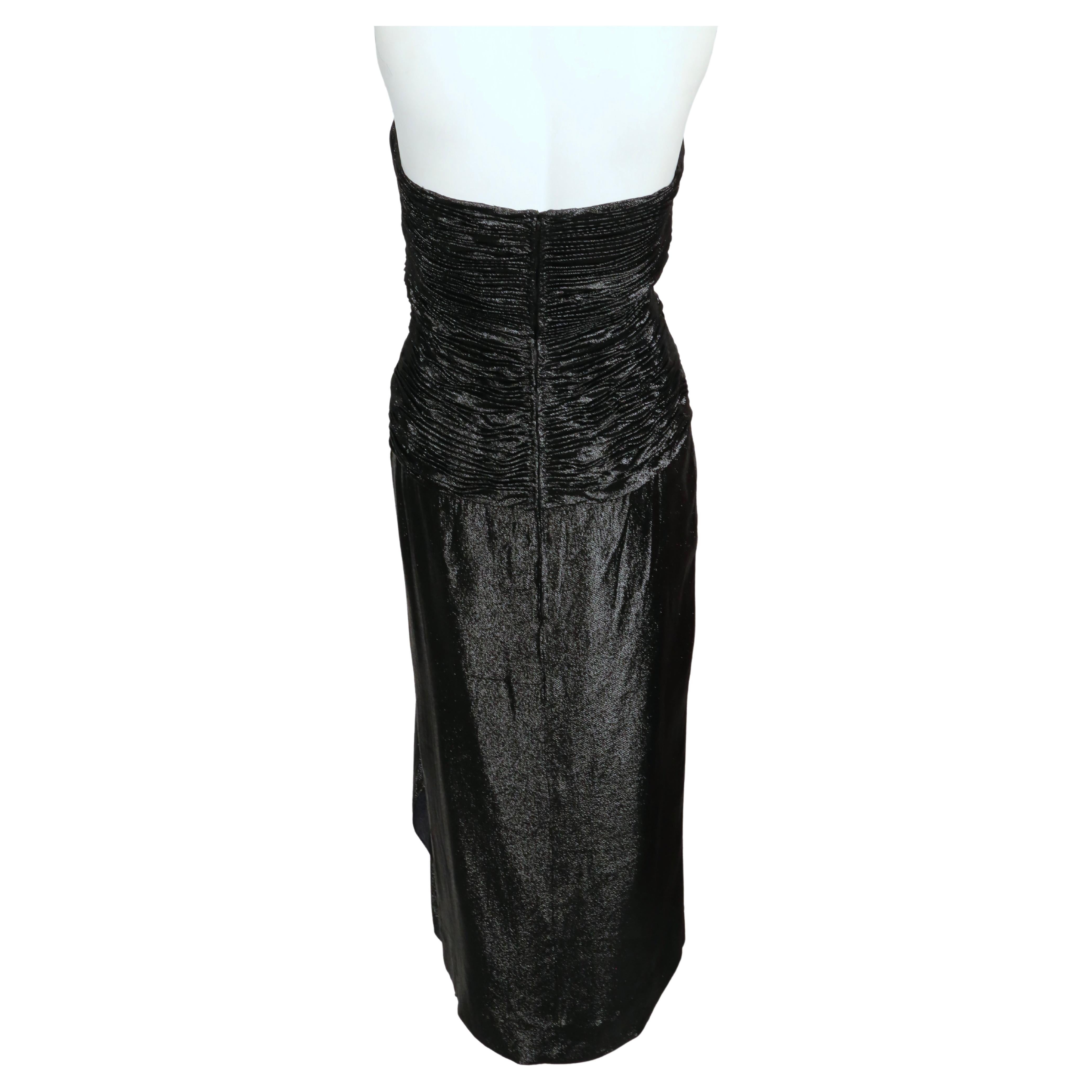 1980's LORIS AZZARO metallic black ruched dress with beaded waist embellishment For Sale 1