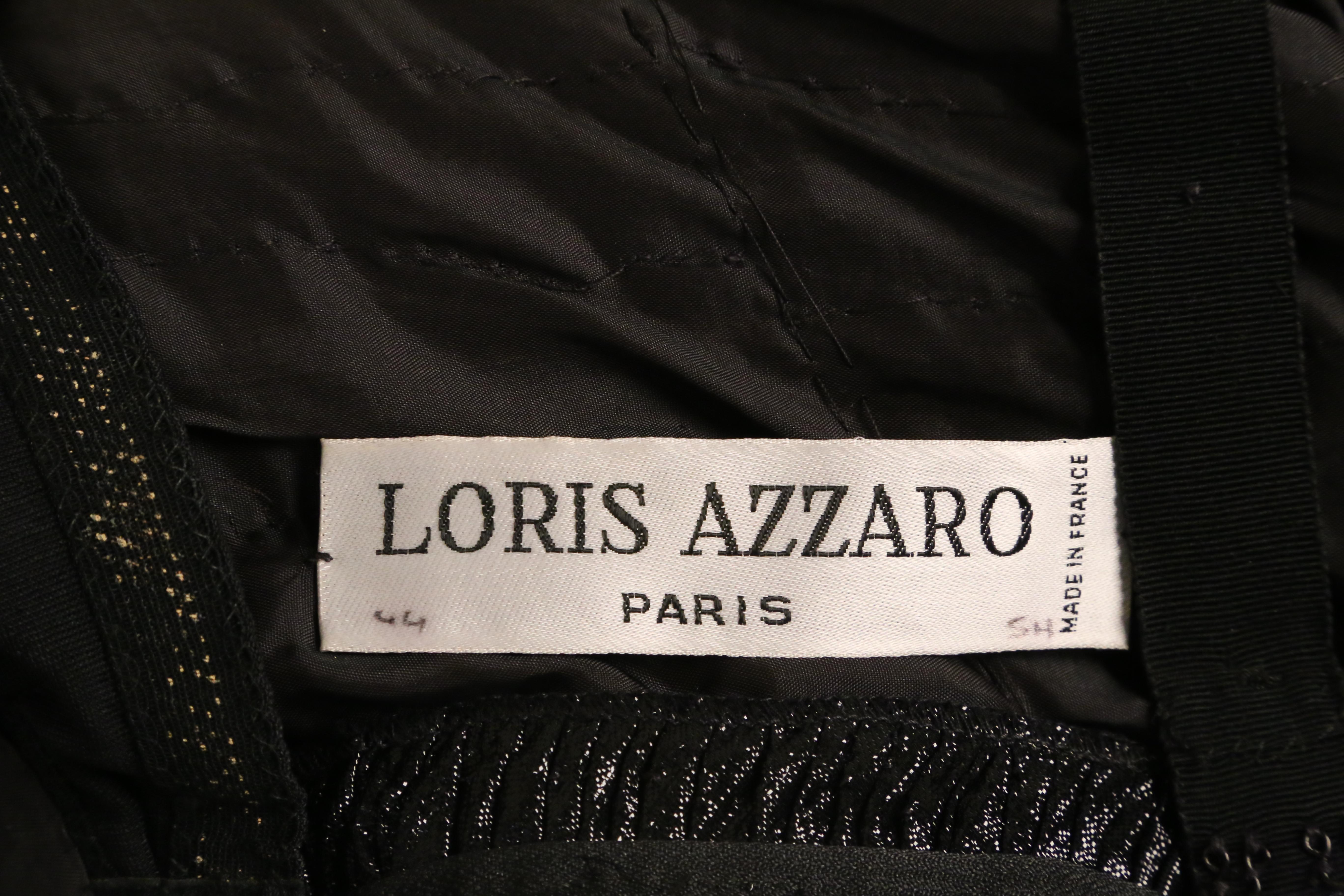 1980's LORIS AZZARO metallic black ruched dress with beaded waist embellishment For Sale 4
