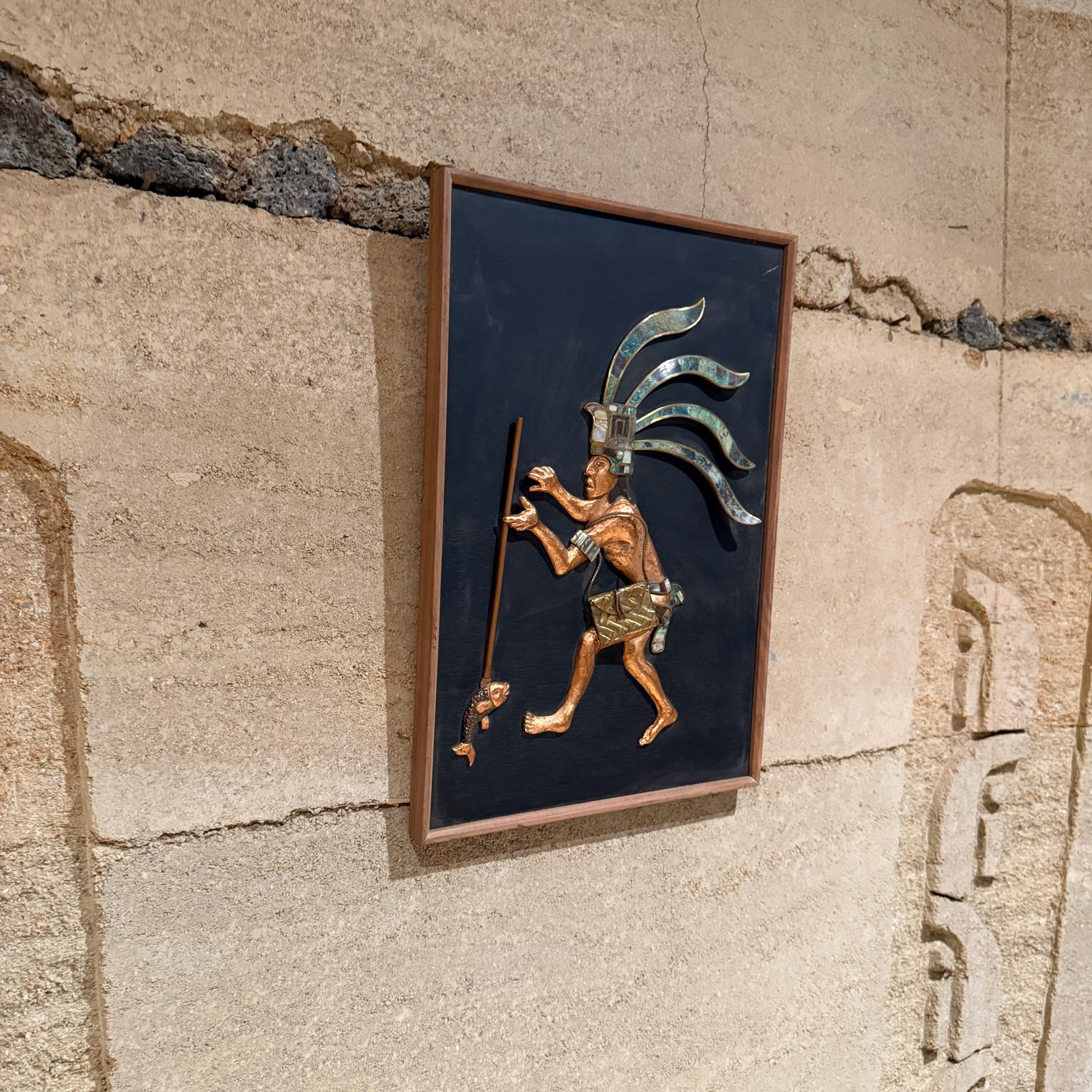 Mid-Century Modern Los Castillo Mayan Revival  Wall Art Copper Bronze Malachite Mosaico Azteca For Sale