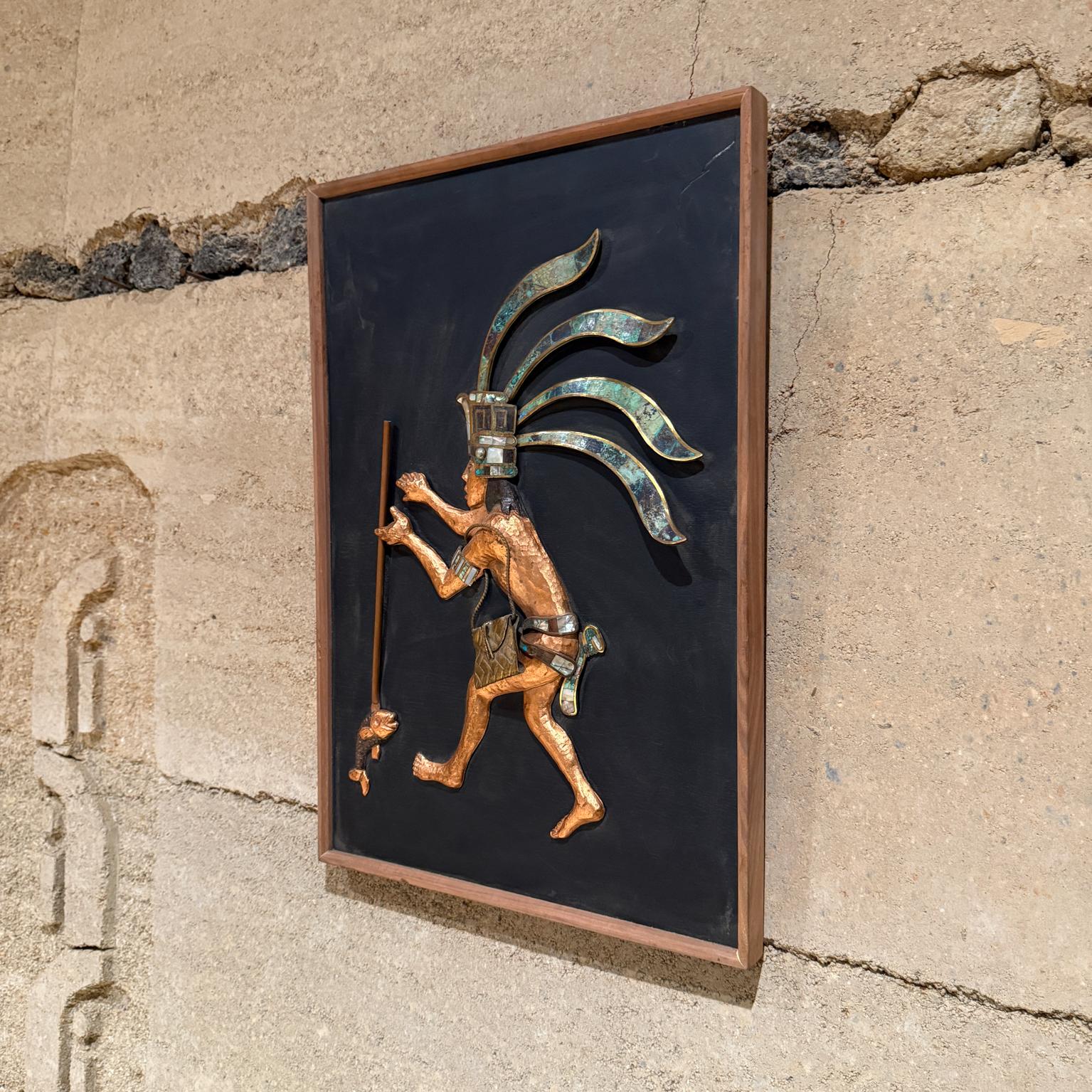 Mexican Los Castillo Mayan Revival  Wall Art Copper Bronze Malachite Mosaico Azteca For Sale