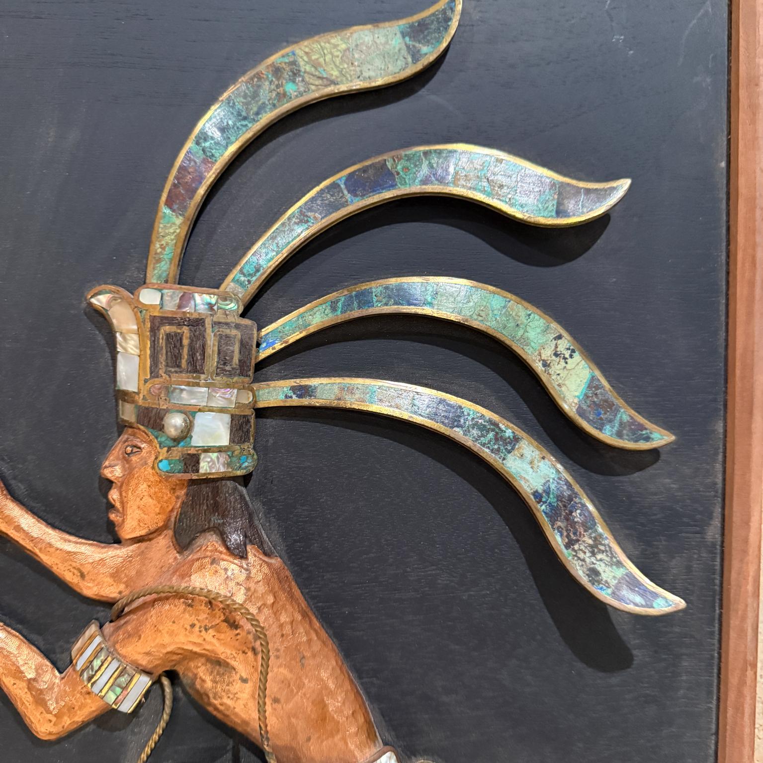 Los Castillo Mayan Revival  Wall Art Copper Bronze Malachite Mosaico Azteca In Good Condition For Sale In Chula Vista, CA