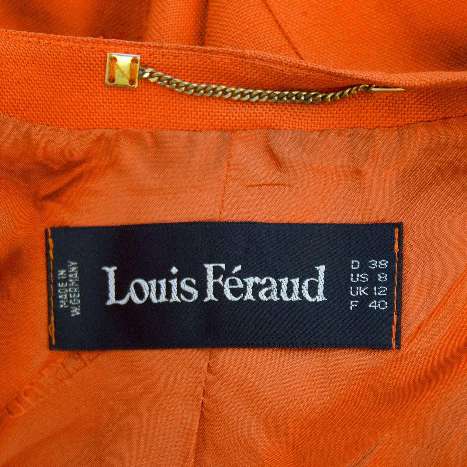 1980s Louis Feraud Orange Military Style Cropped Jacket 1