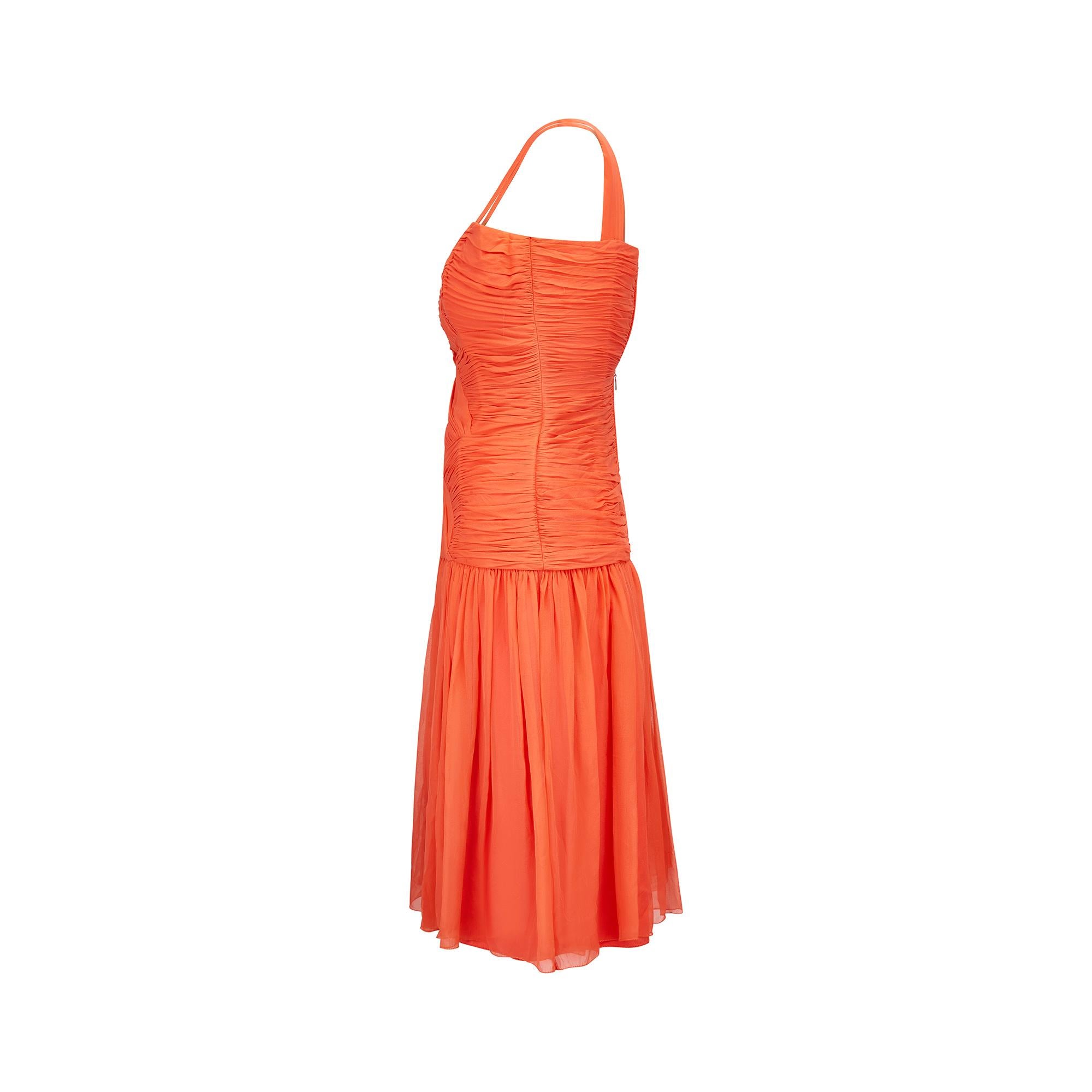Red 1980s Louis Feraud Orange Silk Crepe Dress For Sale