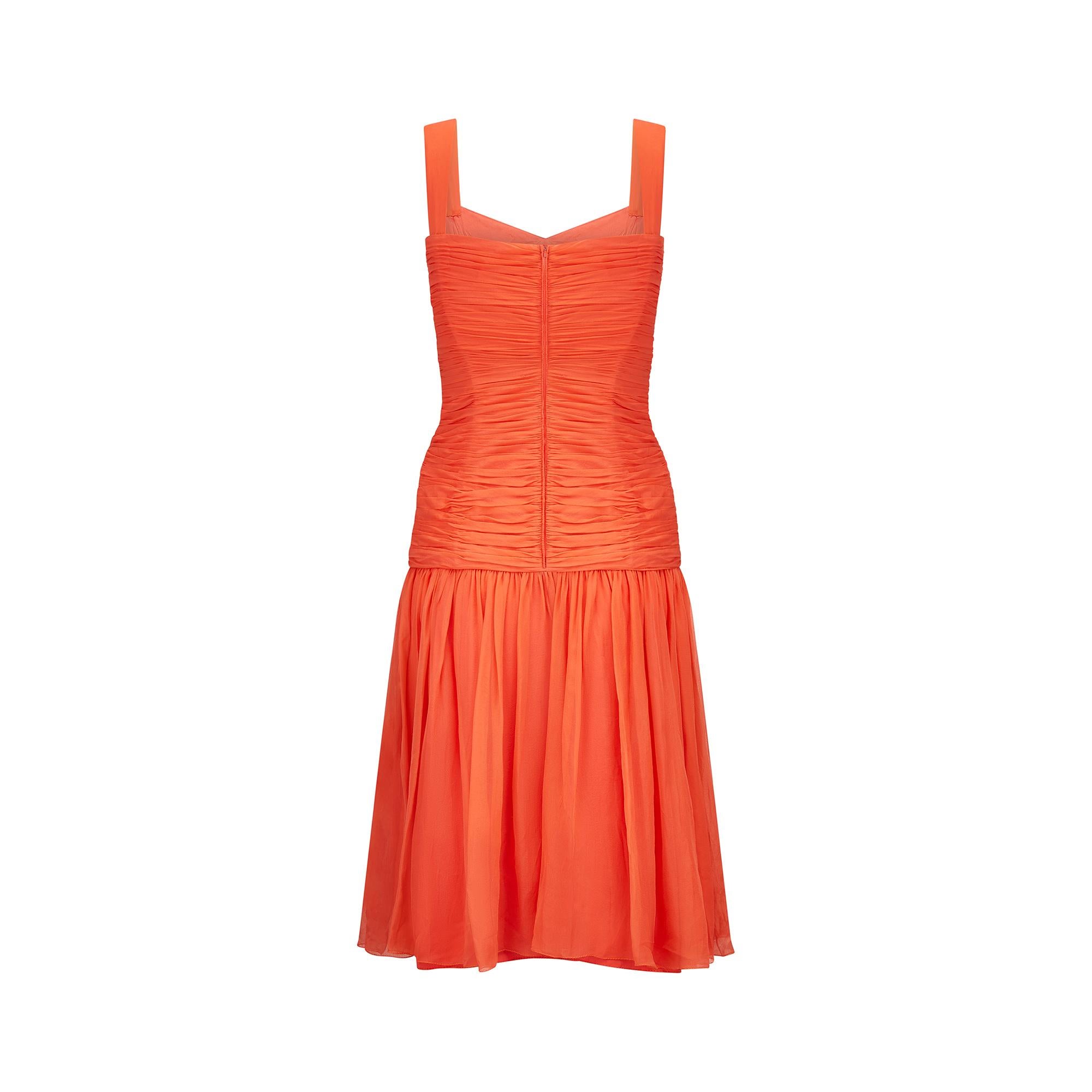 1980s Louis Feraud Orange Silk Crepe Dress In Excellent Condition For Sale In London, GB