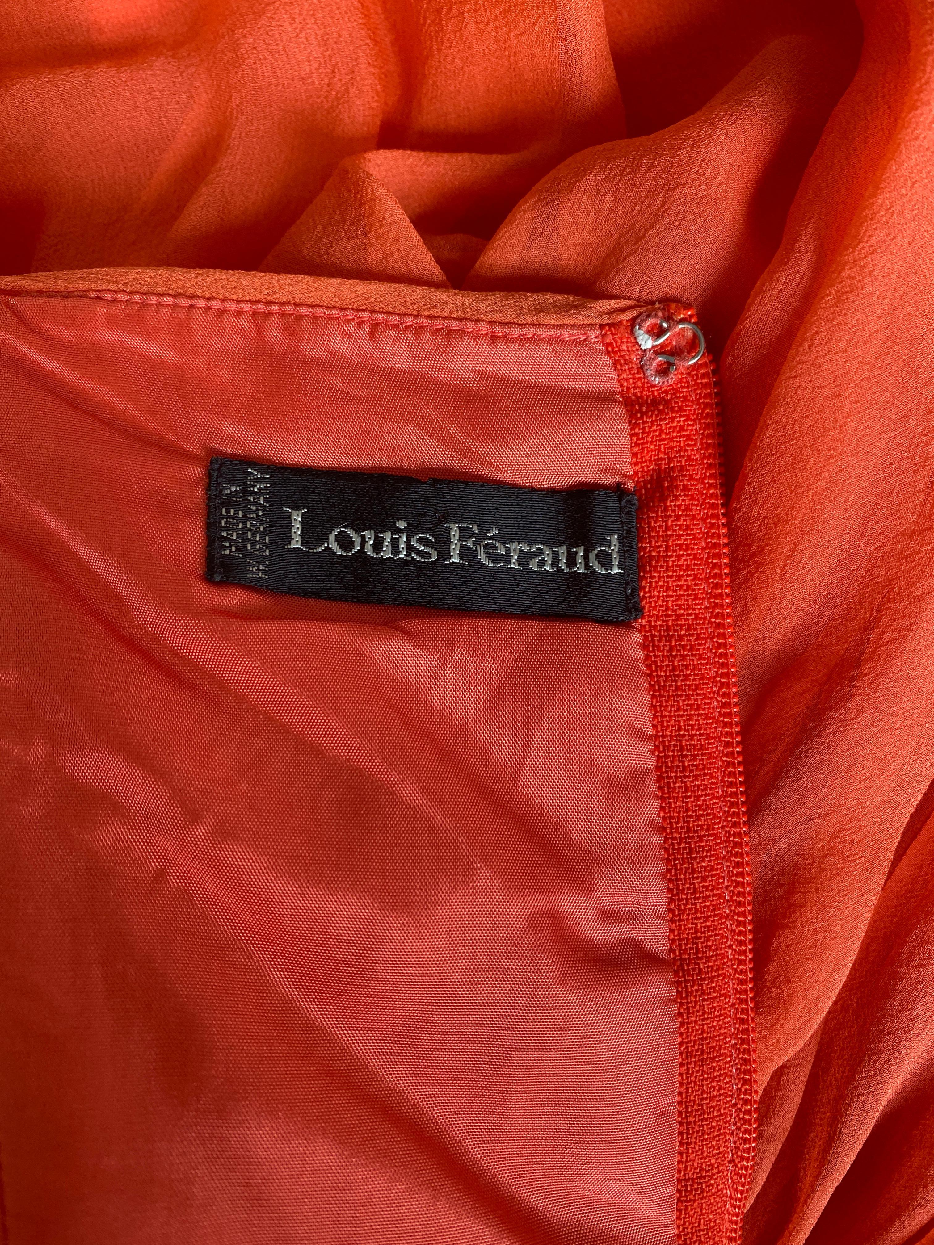 1980s Louis Feraud Orange Silk Crepe Dress For Sale 1