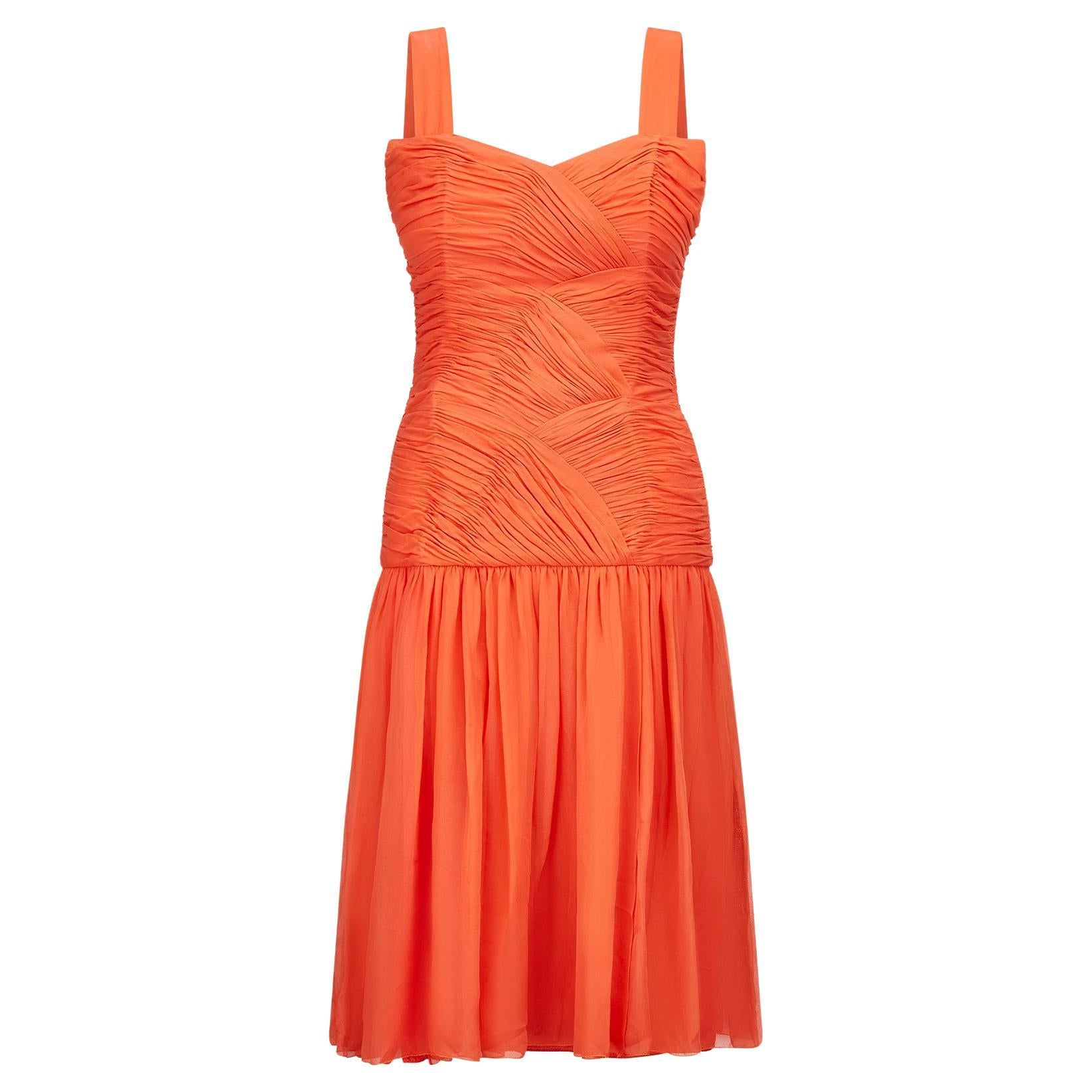 1980s Louis Feraud Orange Silk Crepe Dress