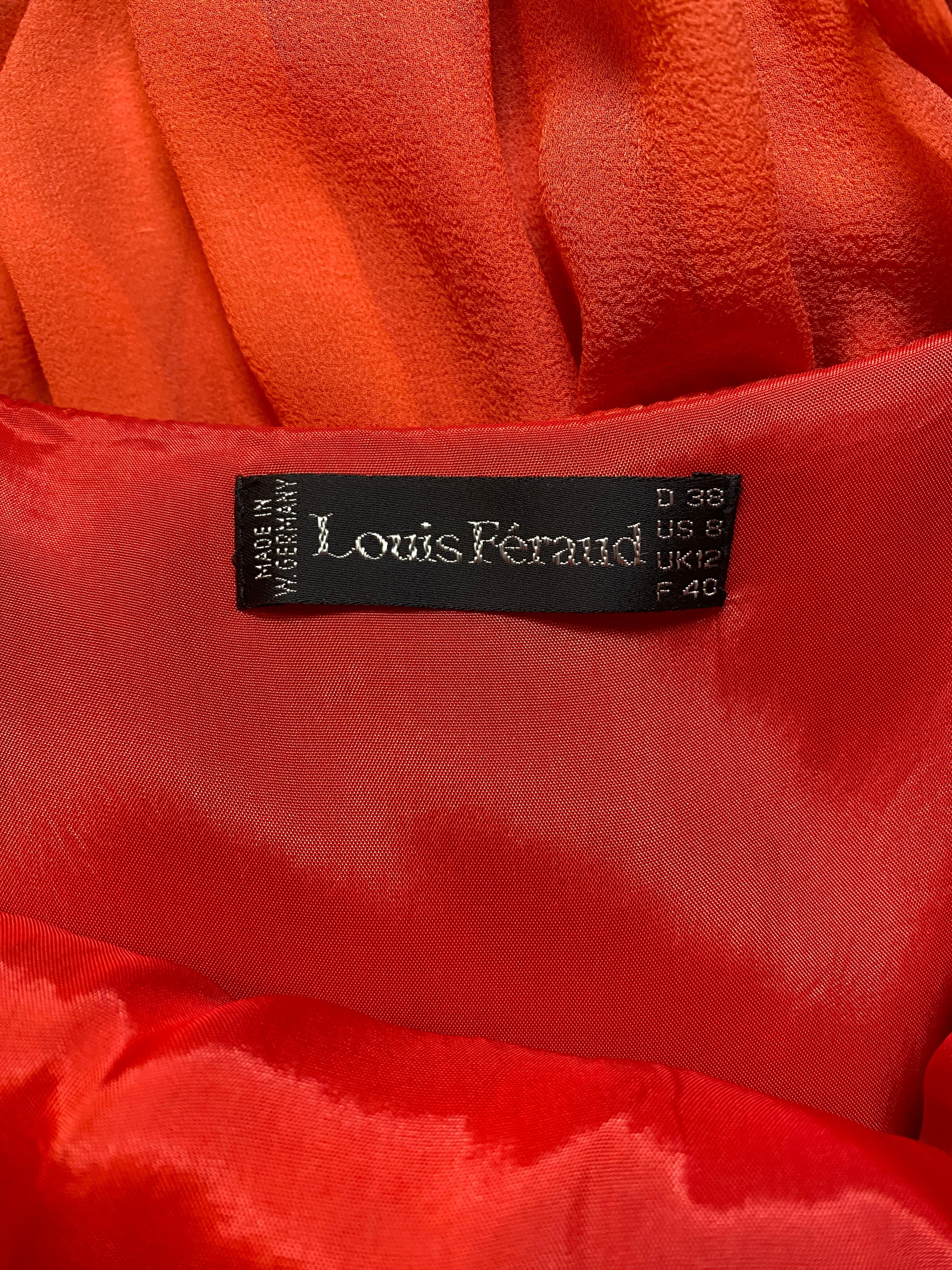 1980s Louis Feraud Silk Orange Pleated Chiffon Dress For Sale 1