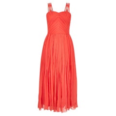1980s Louis Feraud Silk Orange Pleated Chiffon Dress