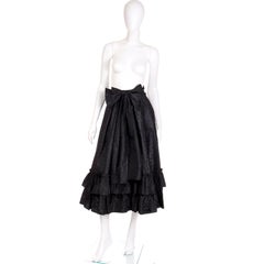 1980s Louis Feraud Vintage Black Silk Taffeta Polka Dot Ruffled Skirt w Belt