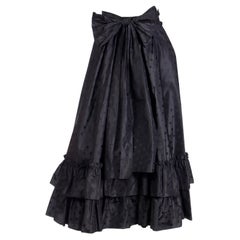 1980s Louis Feraud Vintage Black Silk Taffeta Polka Dot Ruffled Skirt w Belt