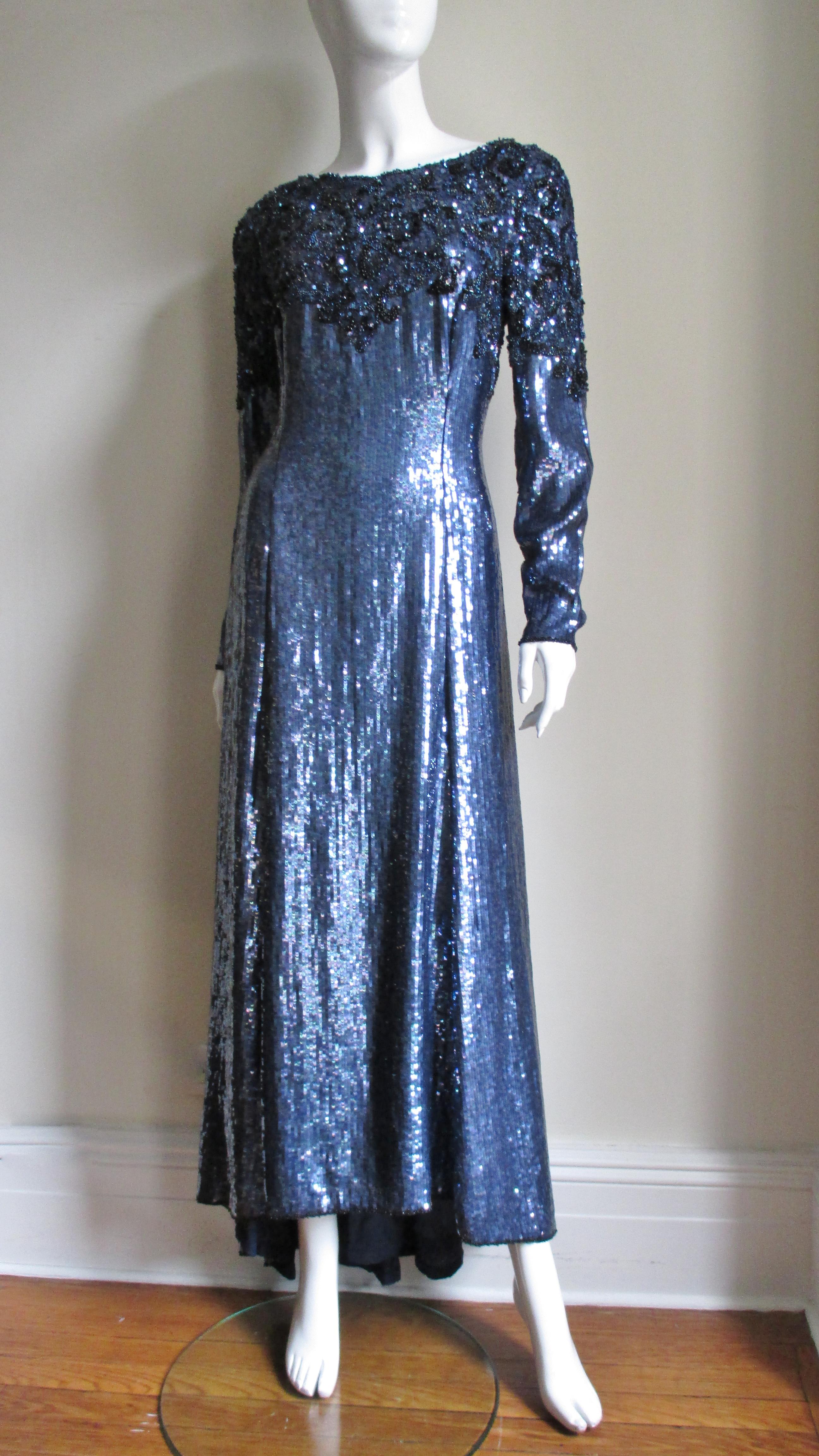 Louis Feraud Beaded Silk Gown 1990s For Sale 4