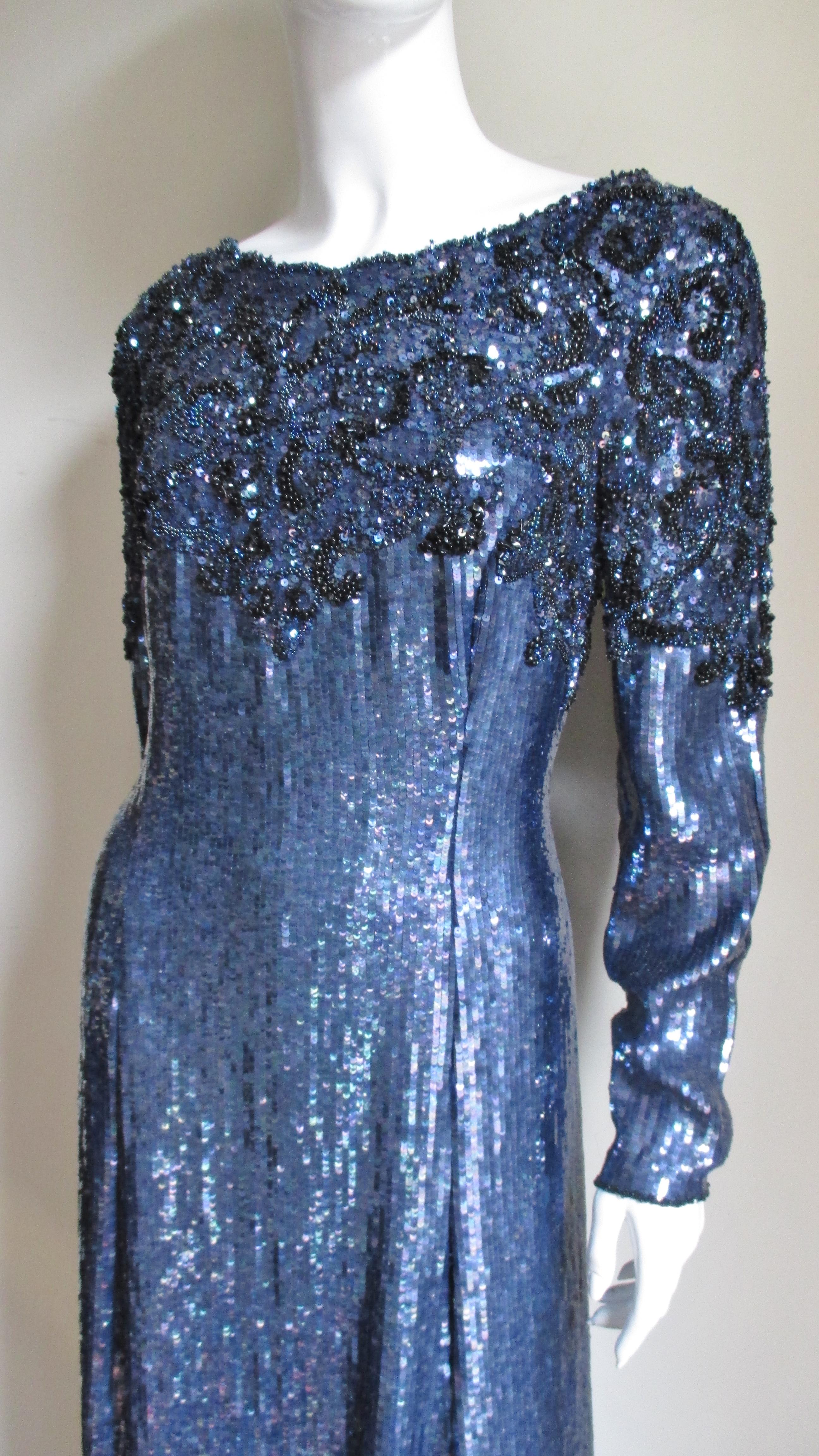 Louis Feraud Beaded Silk Gown 1990s In Good Condition For Sale In Water Mill, NY