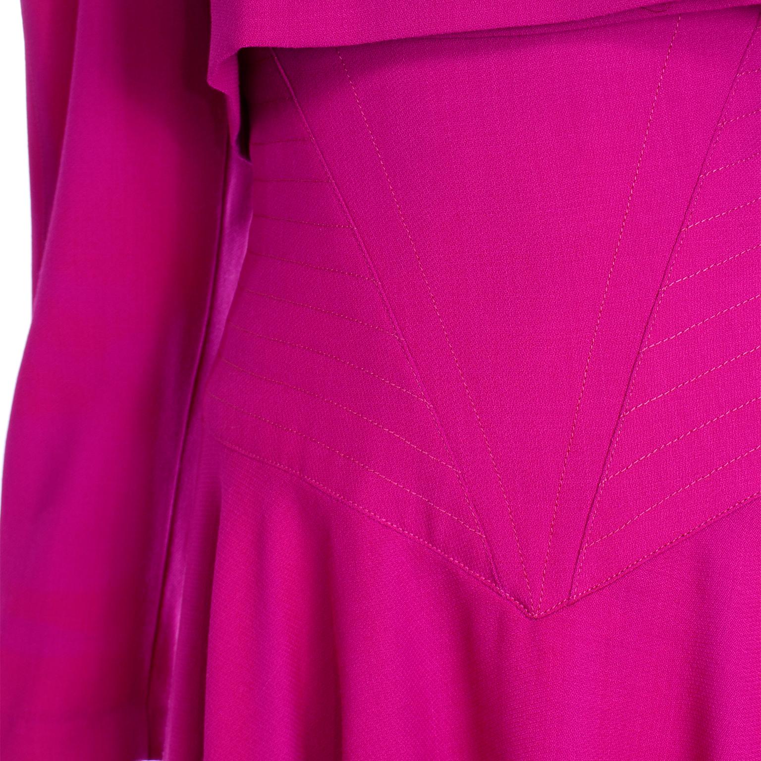 1980s Louis Feraud Vintage Magenta Pink Dress Size 6 6