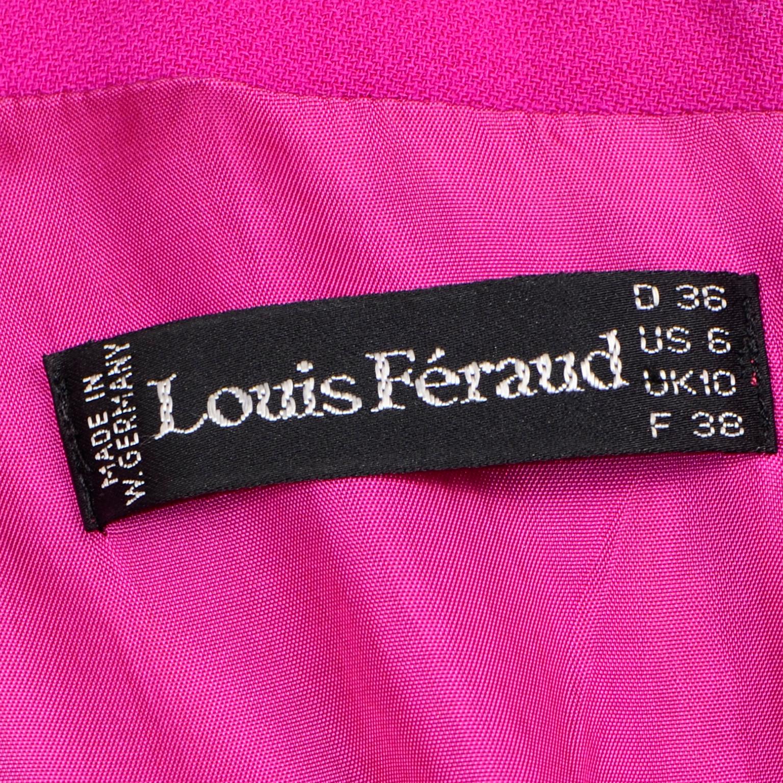 1980s Louis Feraud Vintage Magenta Pink Dress Size 6 8