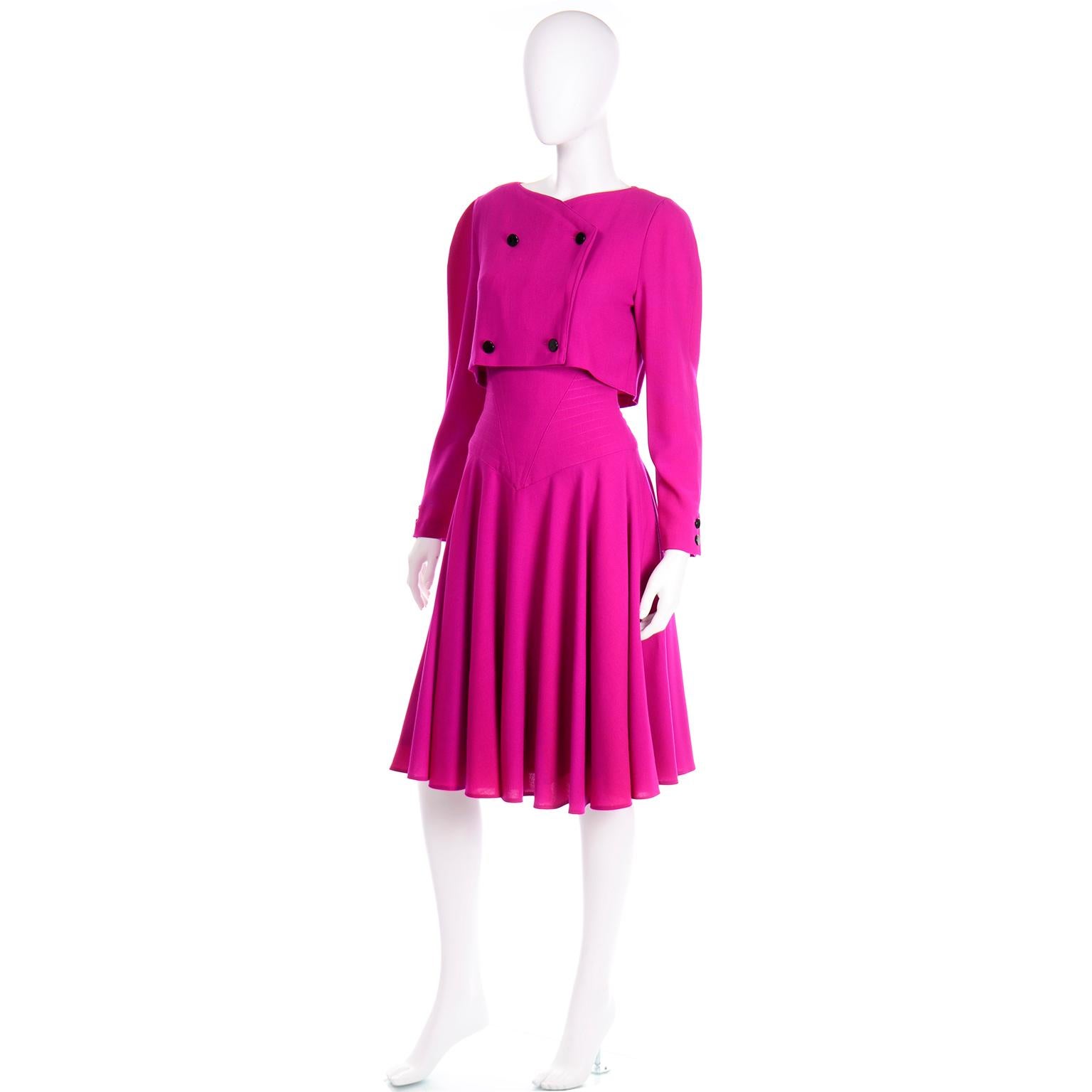 1980s Louis Feraud Vintage Magenta Pink Dress Size 6 In Excellent Condition In Portland, OR