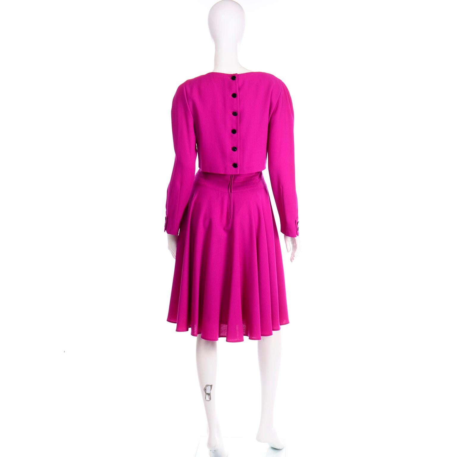 1980s Louis Feraud Vintage Magenta Pink Dress Size 6 1